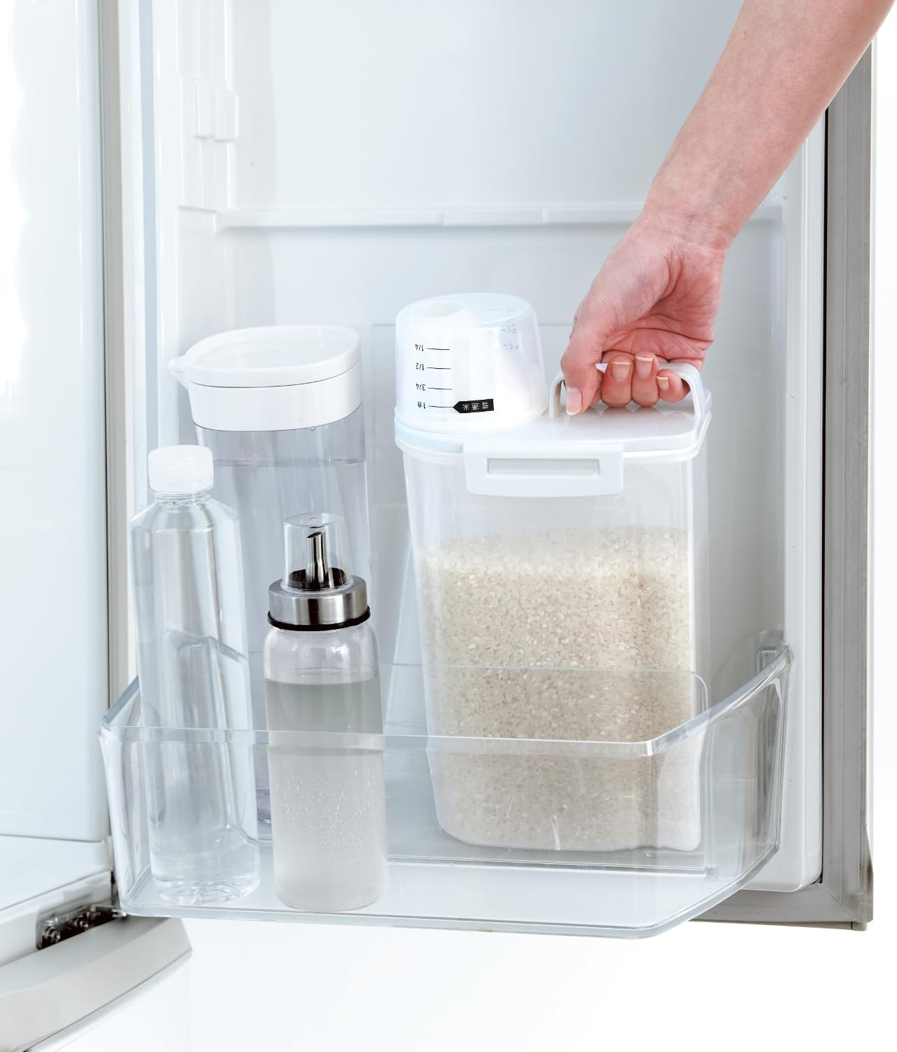 Sealed Rice Bin Refrigerator Storage, Freshness 4.4 Lbs (2 Kg), White, Firmly Sealed, Vertical and Horizontal Storage (With Gasket) image number 4