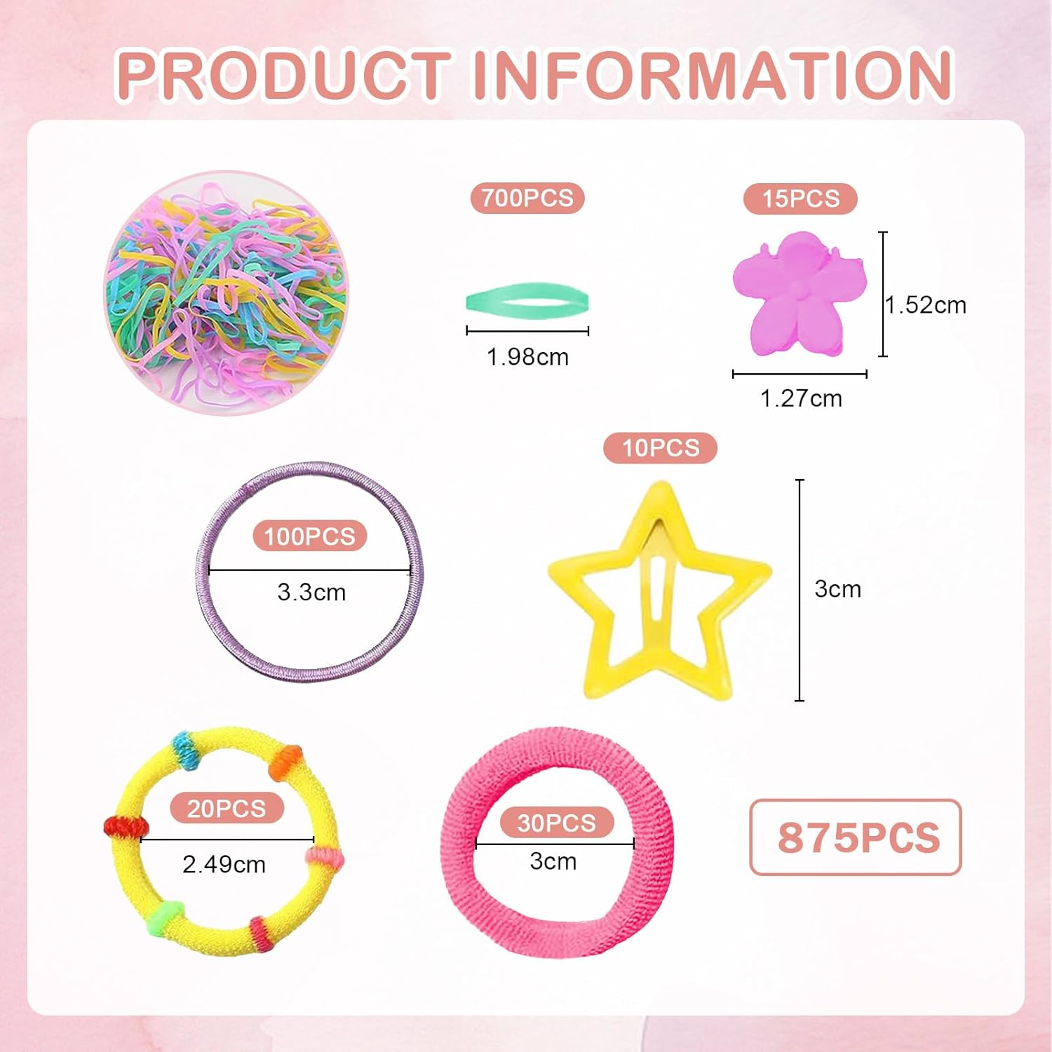 Jotia 875Pcs Hair Clips Accessories for Girls, Assorted Styles Mini Hair Clips Claws Elastic Hair Ties Ponytail Holders Hair Barrettes Rubber Bands Set Multicolored Star Clips image number 2