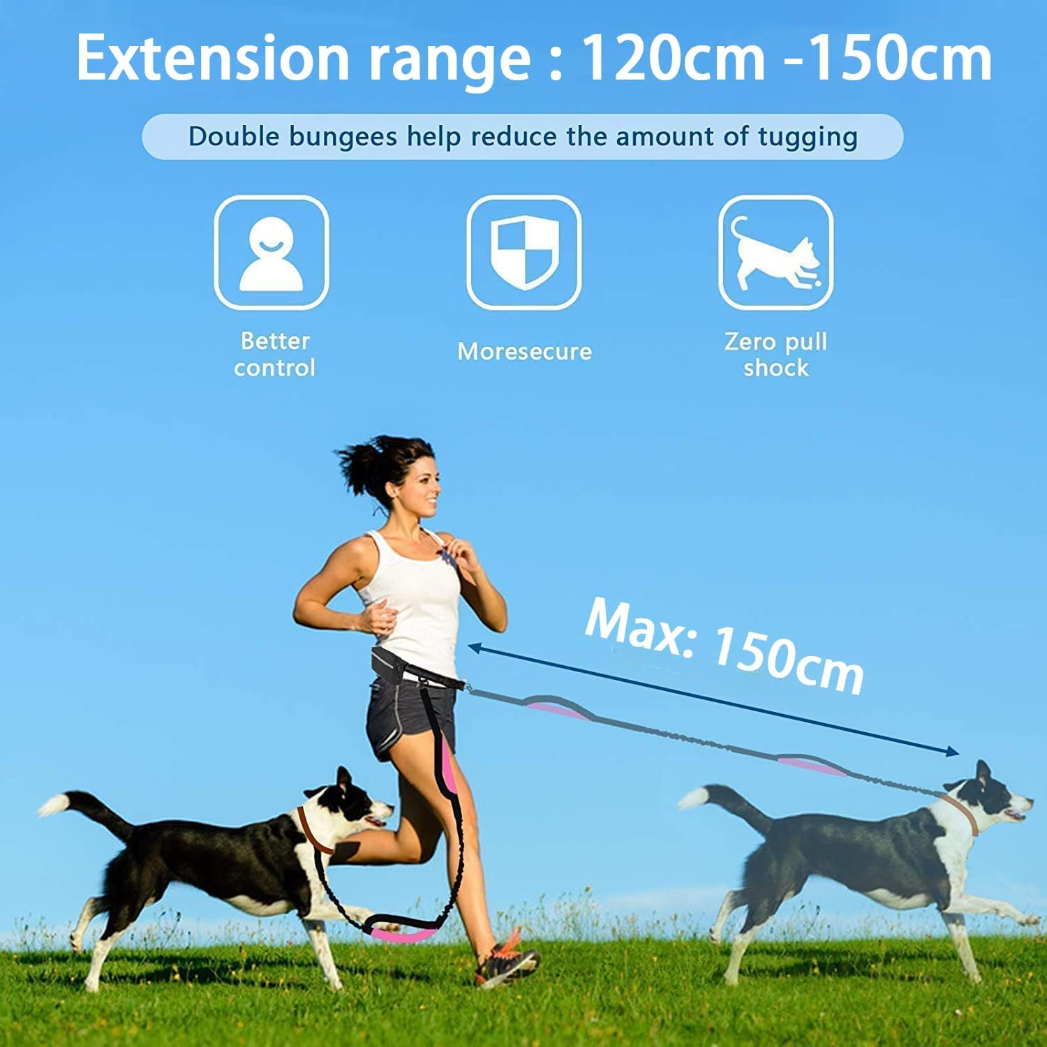 UPET Hands Free Dog Leash Professional Reflective Training Leashes Small Medium and Large Dogs Accessories Leads Suitable for Running Walking Jogging Hiking Adjustable Waist Belt Zipper Pouch（Green） - Green image number 5