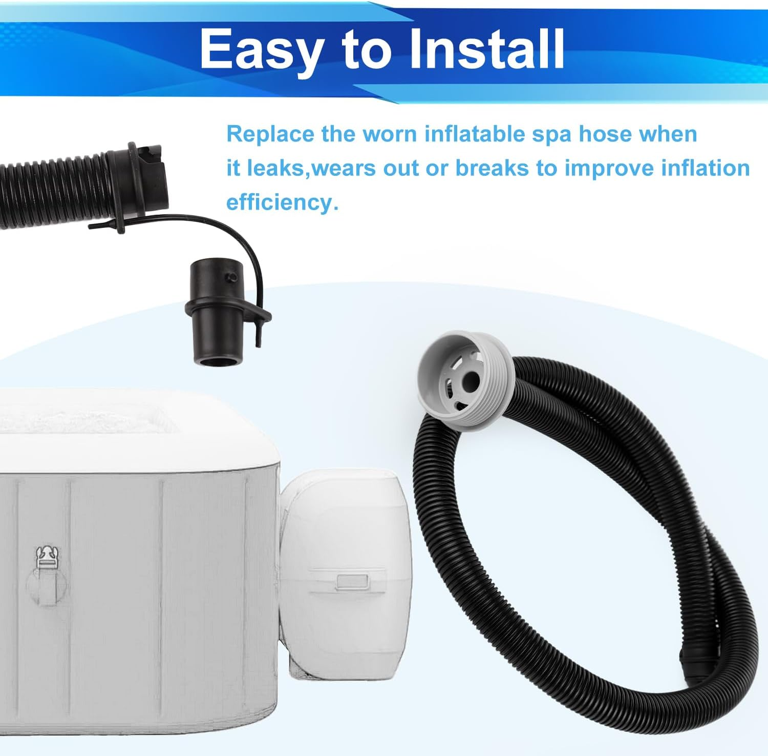 Inflatable Hot Tub Hose Set, Air Bathtub Hose Pipe Tube with Connecting Nut Portable Hot Tub Replacement Hose Spa Inflate Draining Hose for Coleman, Intex Bath Tub Replacement Parts image number 4