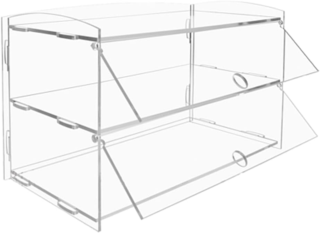 PORIYA 2 Tier Large Acrylic Bakery Cake Display,5Mm Thick Transparent,Cabinet Case Donuts Cupcake Pastries, Model Showcase Countertop Flip-Up Door