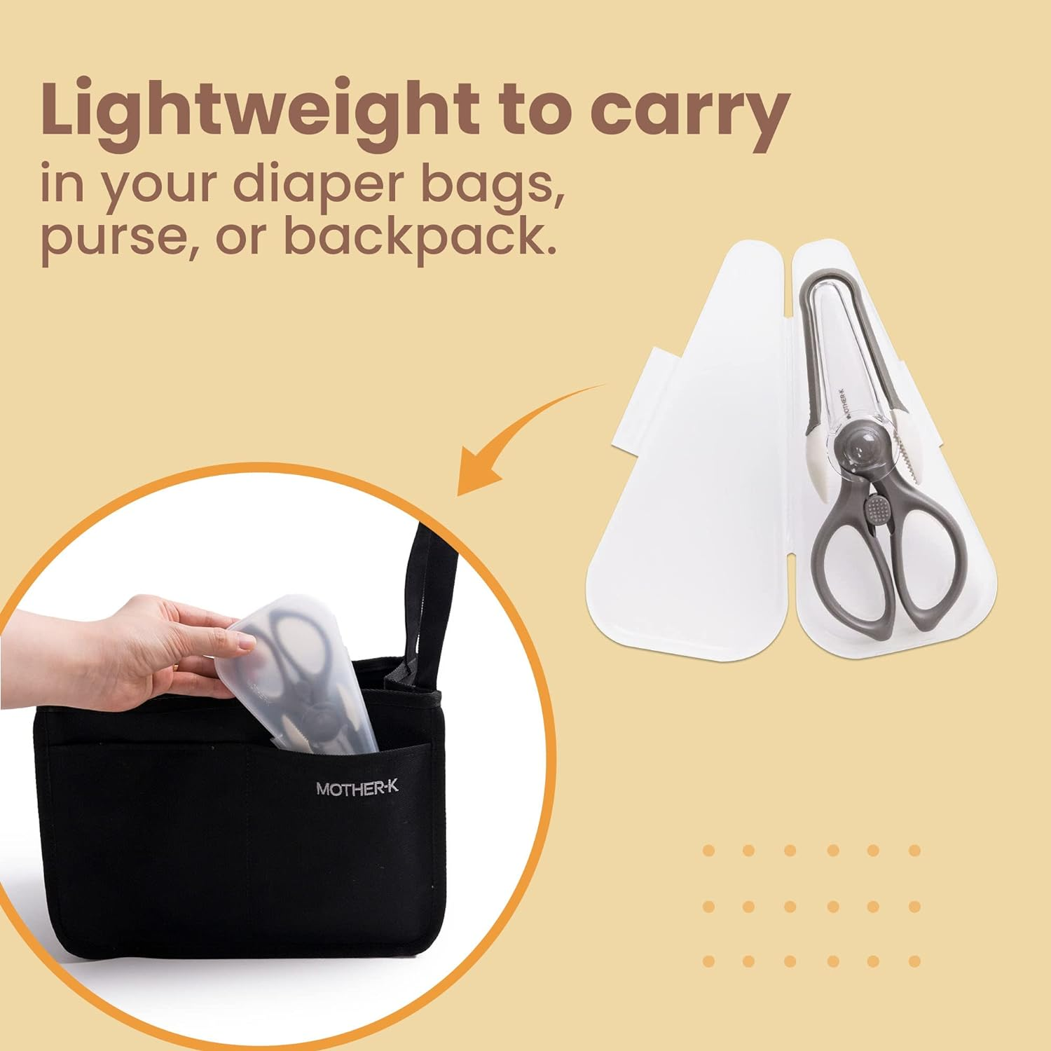 MOTHER-K Portable Ceramic Scissors with Tongs Set, Ceramic Scissors for Baby Food with Protective Blade Cover and Portable Case, Safety Lock (Grey) image number 1