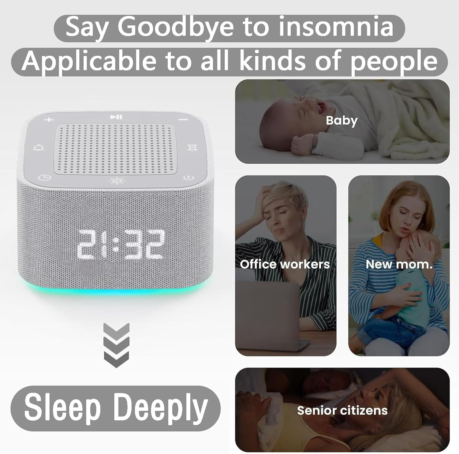 White Noise Machine & Alarm Clock 2-In-1, 32 Soothing Sleep Sounds, 8 Night Lights, （Application Control）, Sleep Timer, Volume Control, Memory Function, Adult Children'S Sleep Sound System image number 5