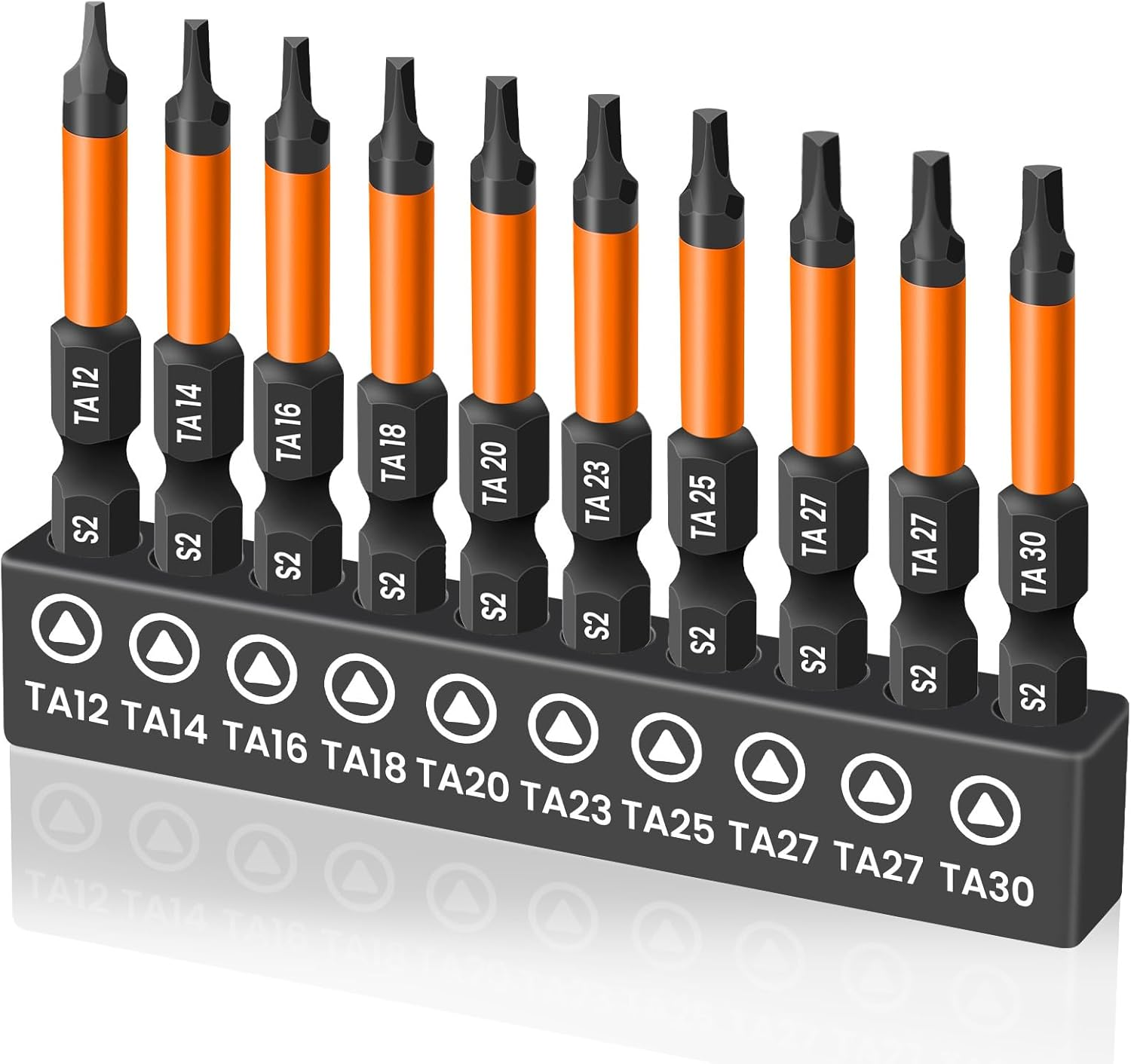 Saipe 10 Pieces Triangle Screwdriver Set, 2 Inch /50 Mm Long Magnetic Triangle Screwdriver Bits Set, 1/4 Inch Hex Shank Triangle Bit Set, S2 Steel Triangle Head Drill Bit for Impact Driver, TA12-TA30