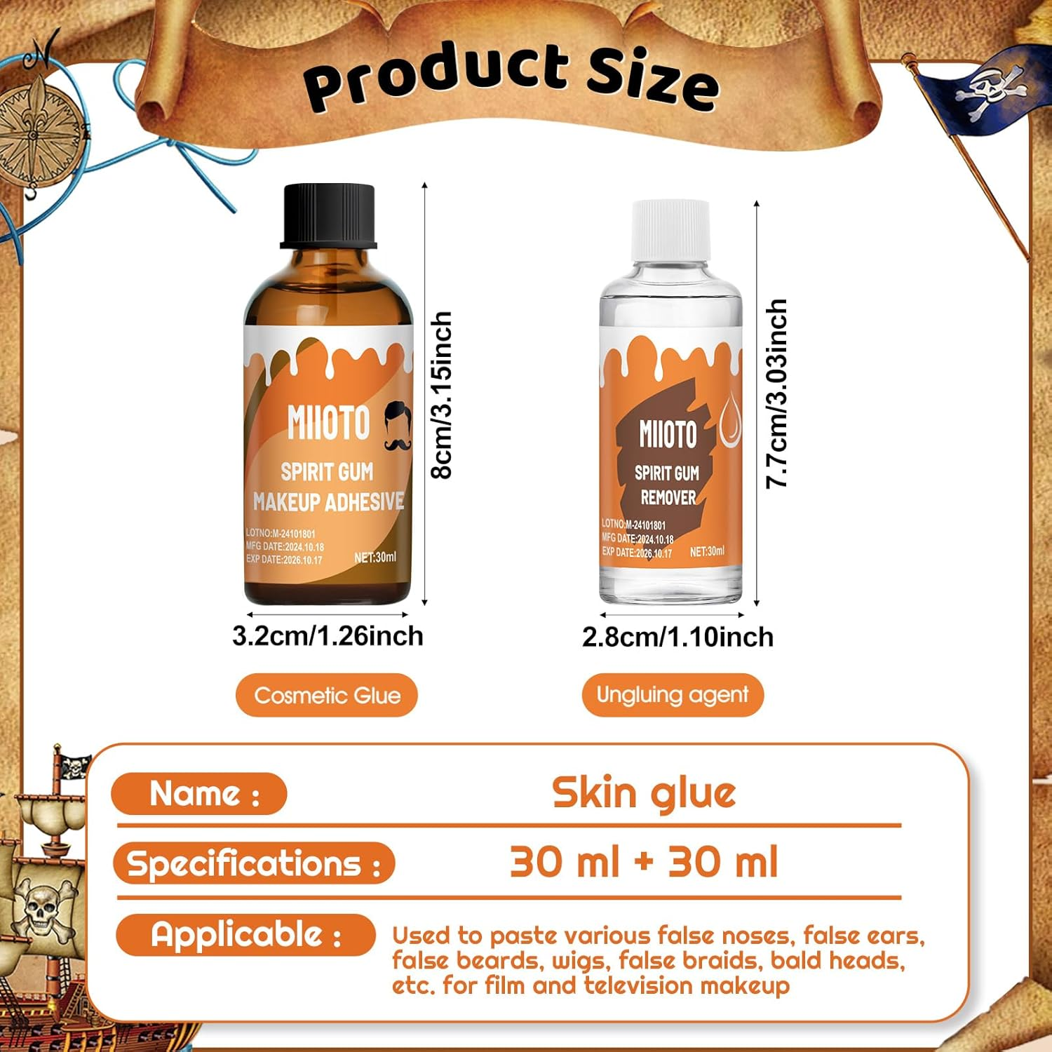 Ganbaro Spirit Gum, Makeup Remover, Spirit Gum Adhesive and Remover Kit, Makeup Scarring Liquid Cosmetic image number 6