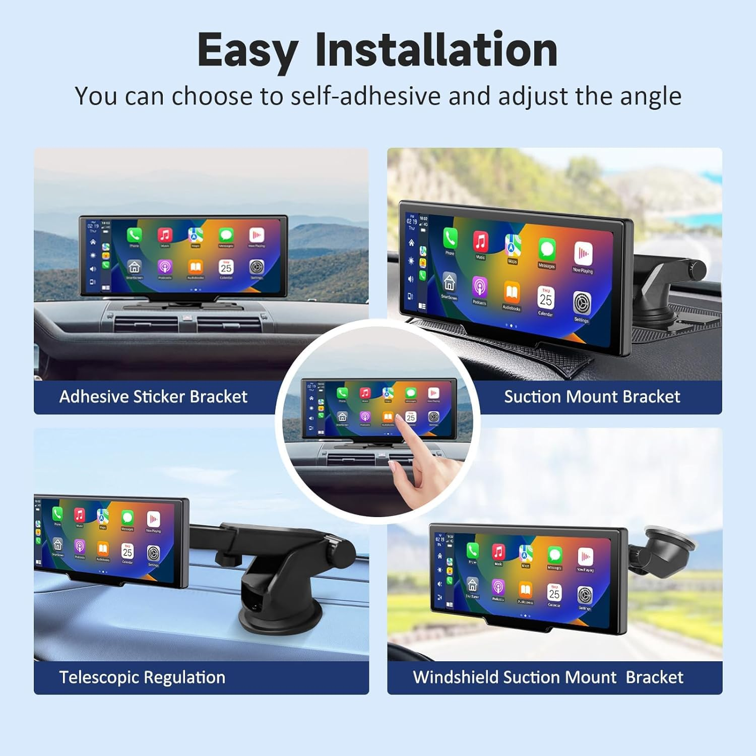 10.26'' Wireless Portable Carplay Screen for Car, Carplay & Android Auto Car Touch Stereo, with 4K Dash Cam, Backup Camera,Bluetooth, Voice Control, GPS Navigation (10.26Inch with 64GB TF Card) image number 4