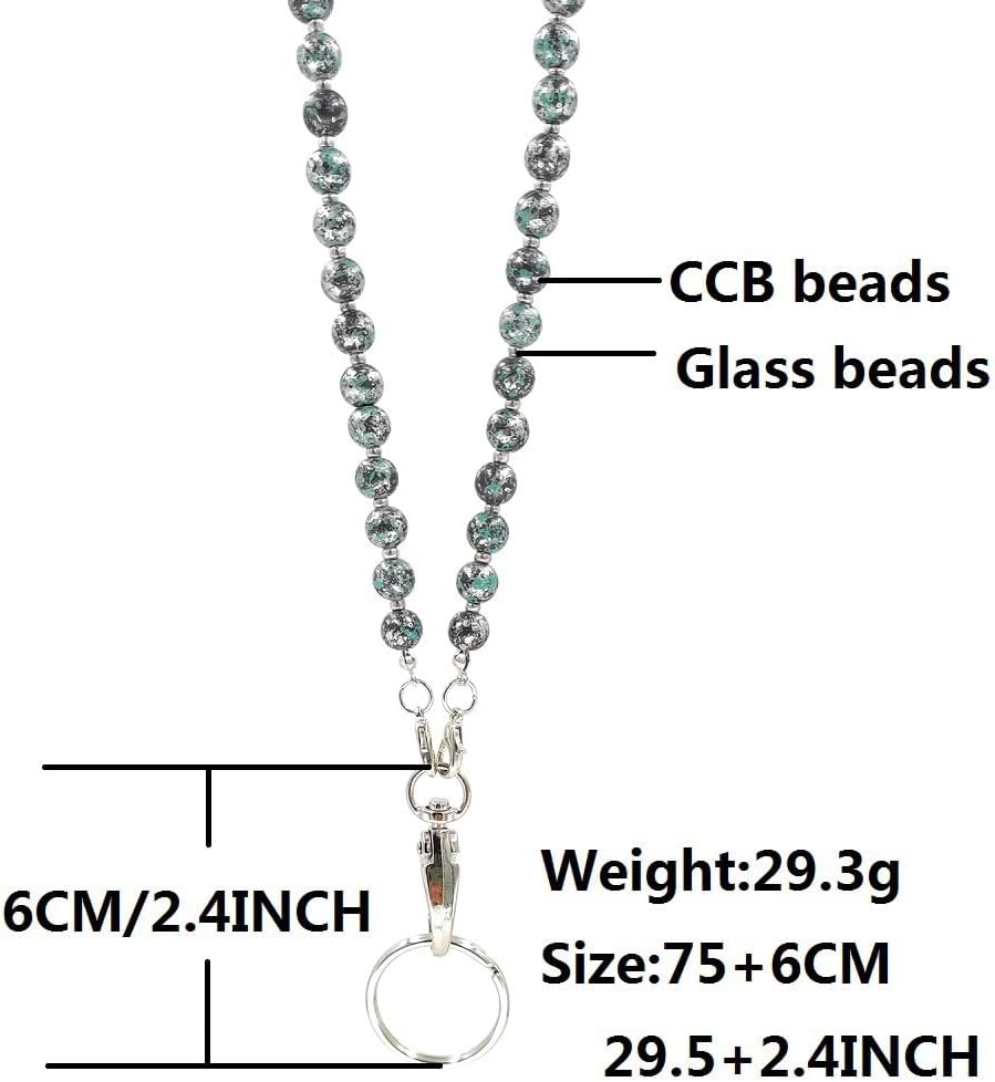 LABUBU Lanyard for ID Badges Holder, Beaded Cute Lanyard for Keys Neck Lanyards for Glasses Chain Strap for Women (Turkish Silver and White Bicolor Set) image number 1