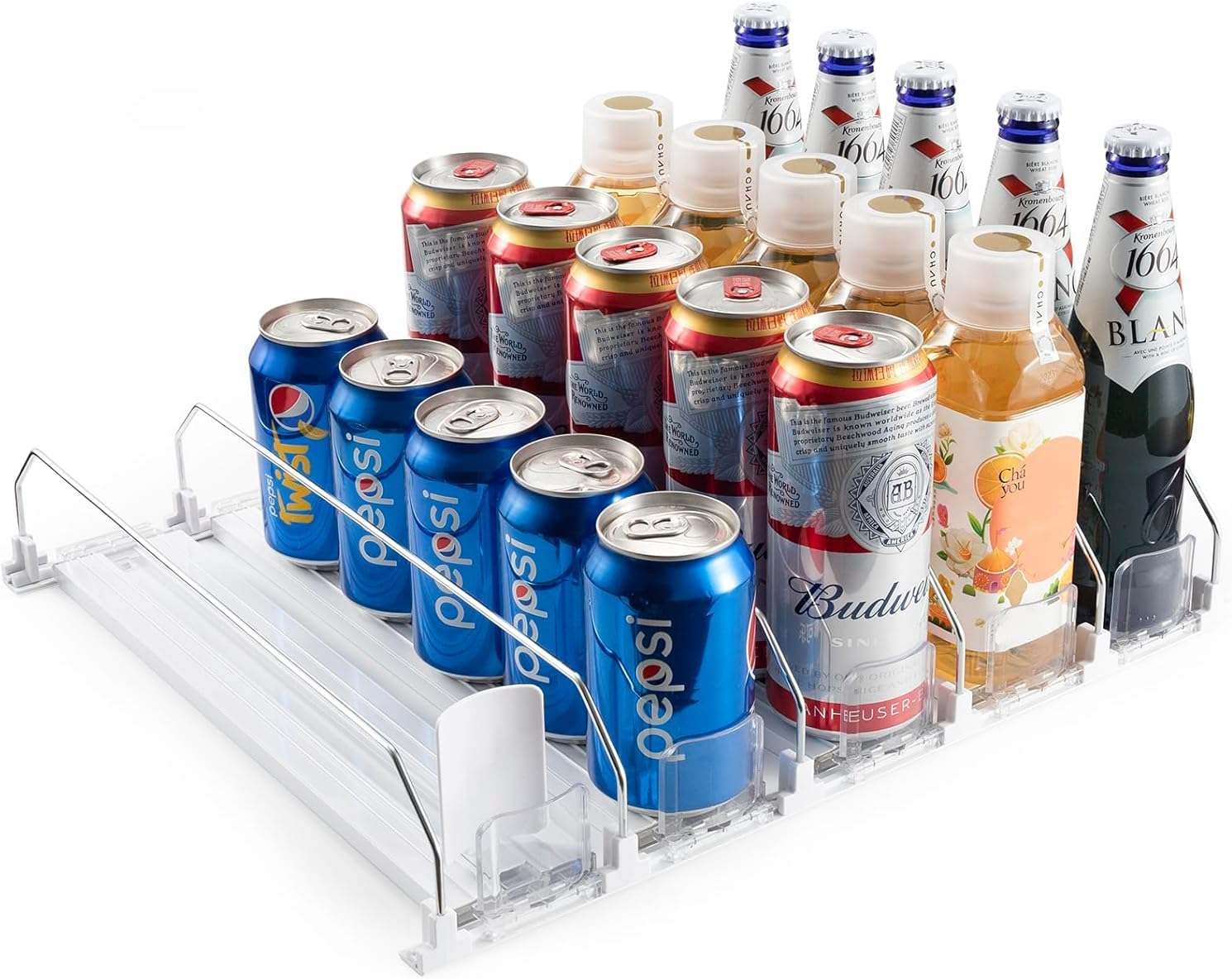 Can Dispenser for Refrigerator - Automatic Pusher Glide, Fridge Bottle Rack Drink Organizer, Self-Pushing Width Adjustable Beverage Storage Holds up to 20-25 Cans (L) image number 2