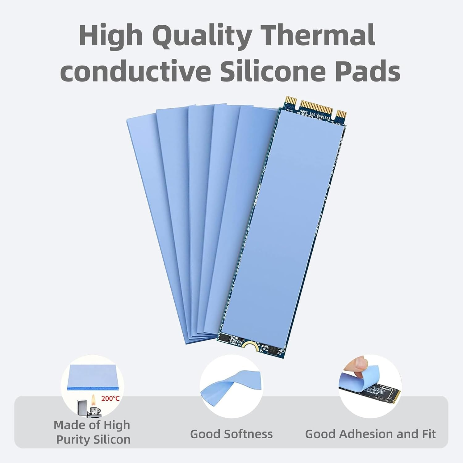 Hzqzaoan 12 Pcs Assorted Thickness 0.5/1.0/1.5 Mm Silicone Thermal Pads with 6.0 W/Mk Thermal Conductivity, High Performance Thermal Conductive Pads for SSD CPU GPU LED IC Chipset Cooling (Blue) image number 5