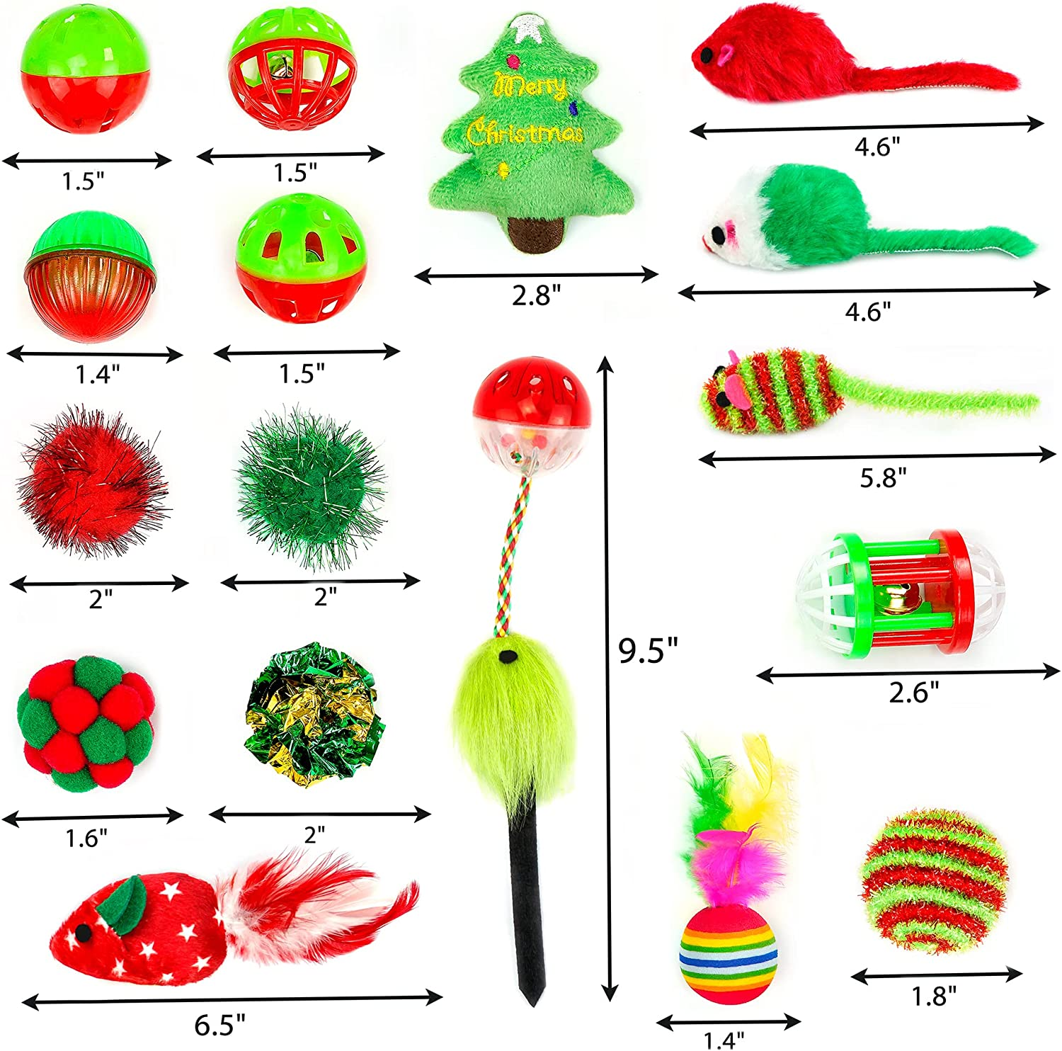 Chiwava 17 Pack Christmas Cat Toy Gifts Bag Set Assorted Toys Variety Pack Kitten Interactive Play image number 6