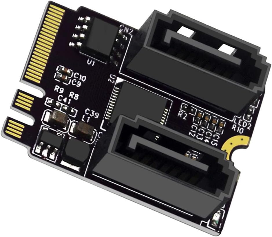 NFHK NGFF Key A+E PCI Express to SATA 3.0 6Gbps Dual Ports Adapter Converter Hard Drive Extension Card JMB582 2230