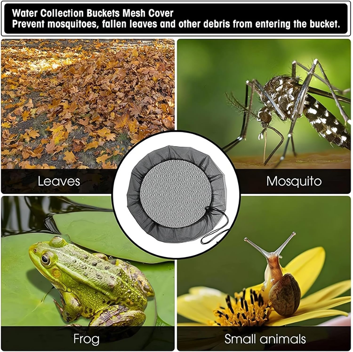 Mesh Cover for Rain Barrels,4Pcs Rain Barrels Screen Water Bucket Covers with Drawstring,Rain Barrel Net Cover to Keep Leaves and Debris Out Rain Collection image number 3