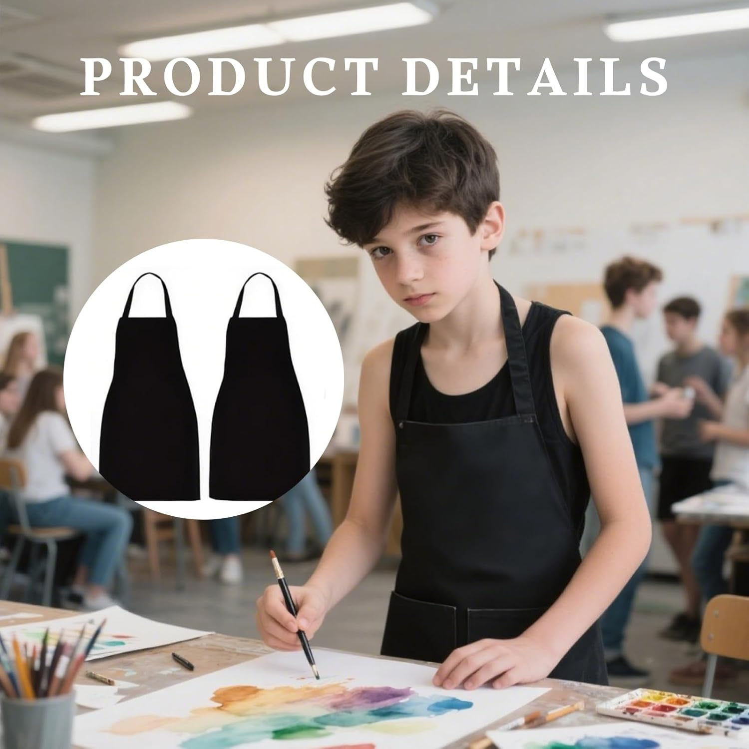 Fortuneglobe ​Waterproof Bib Apron with Pockets & Dual Shoulder Straps - 2 Pack Heavy Duty Polyester for Kitchen, Restaurant, Baking, Gardening - Black​​ image number 2