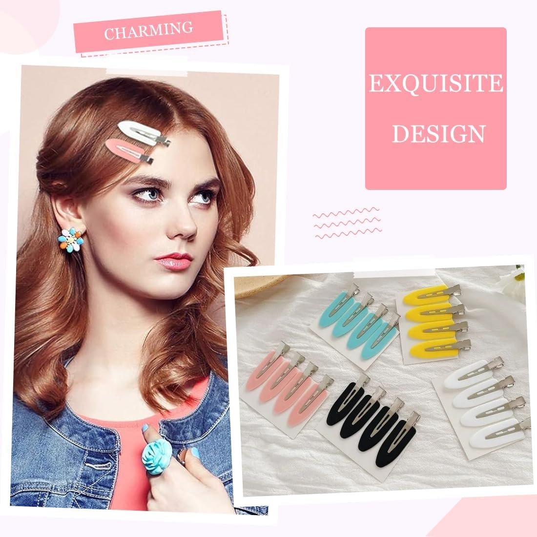 20 Pieces Seamless Hair Clips, Hair Pin Curl Clips, No Bending Hair Clips, Hair Pin Curl Clips, No Bending Hair Clips for Hair Styling, Make up (White/Blue/Black/Pink/Yellow) image number 2