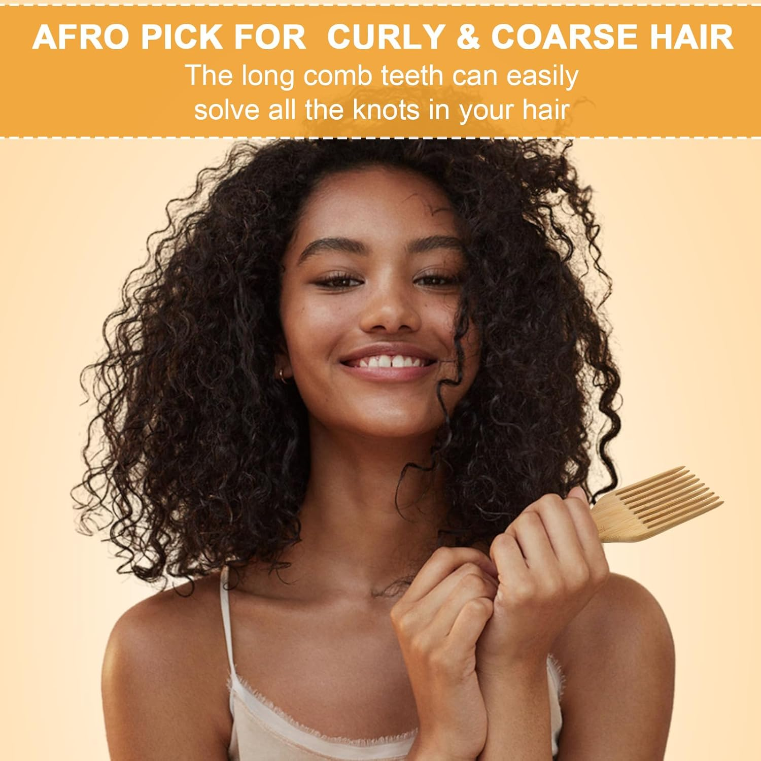 Bamboo Hair Pick for Afro Wide Tooth Hair Detangling Comb for Curly Styling Women Men image number 2