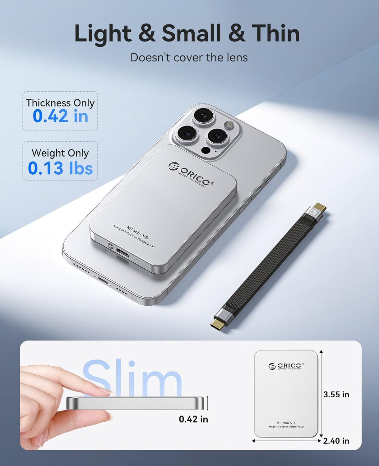 ORICO 512GB External SSD up to 460Mb/S Portable Solid State Drive,Silver-K5Mini image number 3