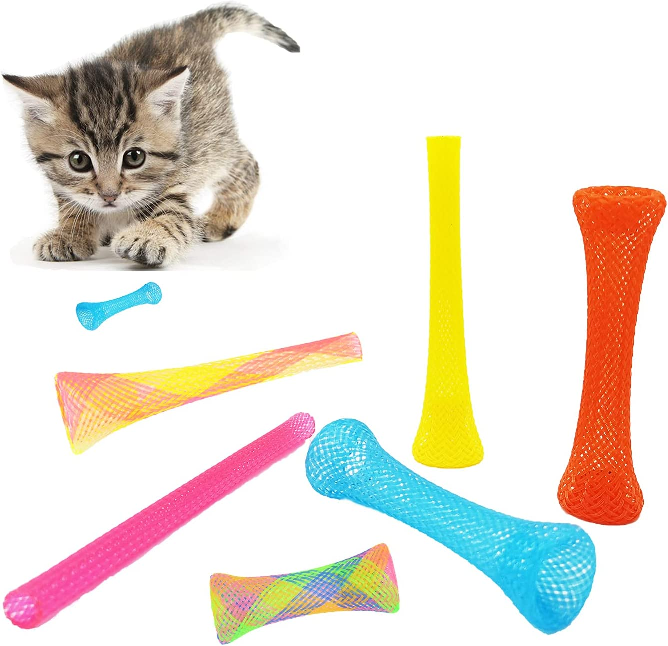 ISMARTEN 48 Pack Cat Tube Spring Toy, Interactive Cat Toy for Indoor Cats, Colorful Cat Plastic Coil for Kittens to Swat, Bite, Hunt (Random Color)