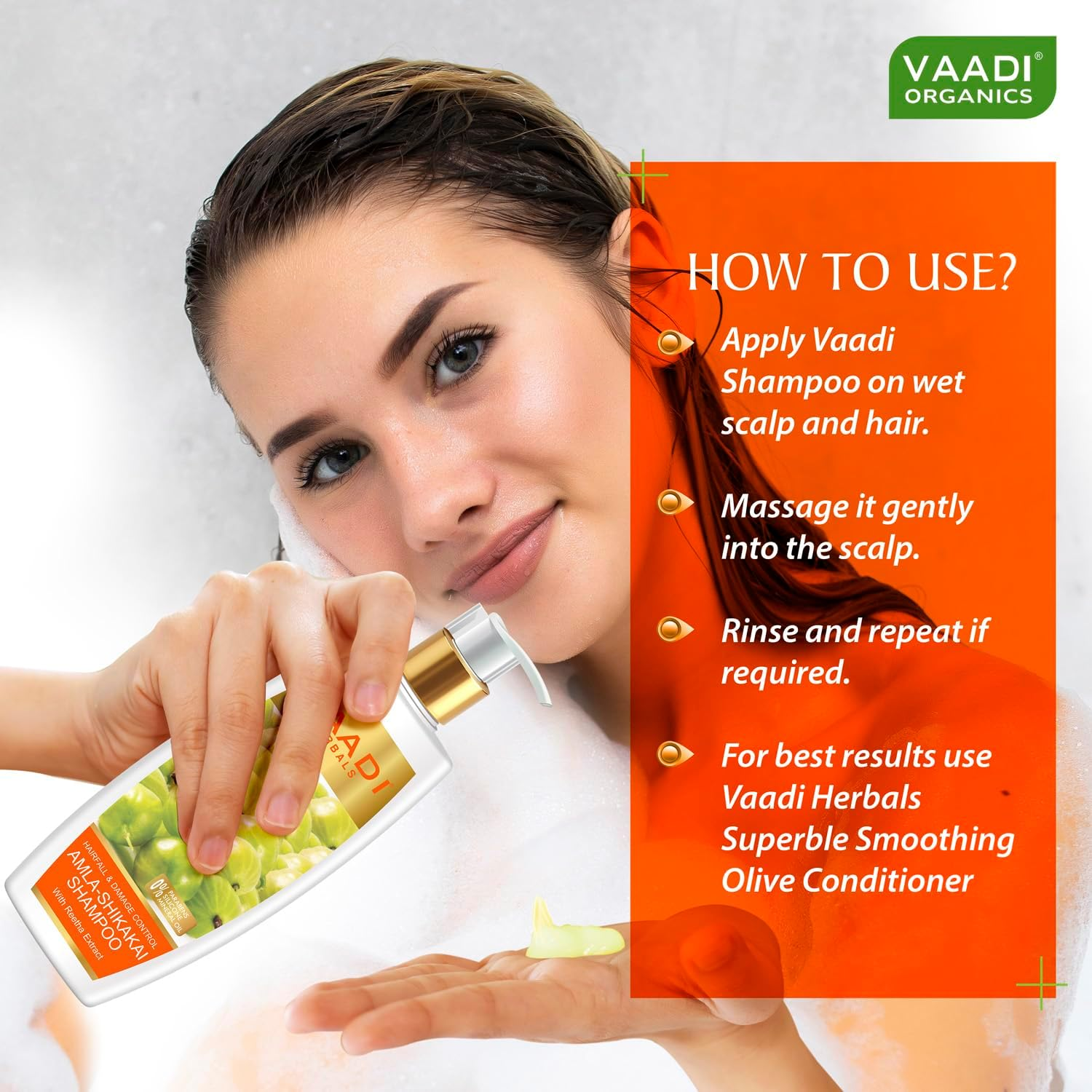 Amla with Shikakai and Reetha Shampoo - Hair Fall Control Shampoo - All Natural Herbal Shampoo - Shampoo for Hair Loss - Shampoo for Oily Hair - 350Ml - Vaadi Herbals image number 5