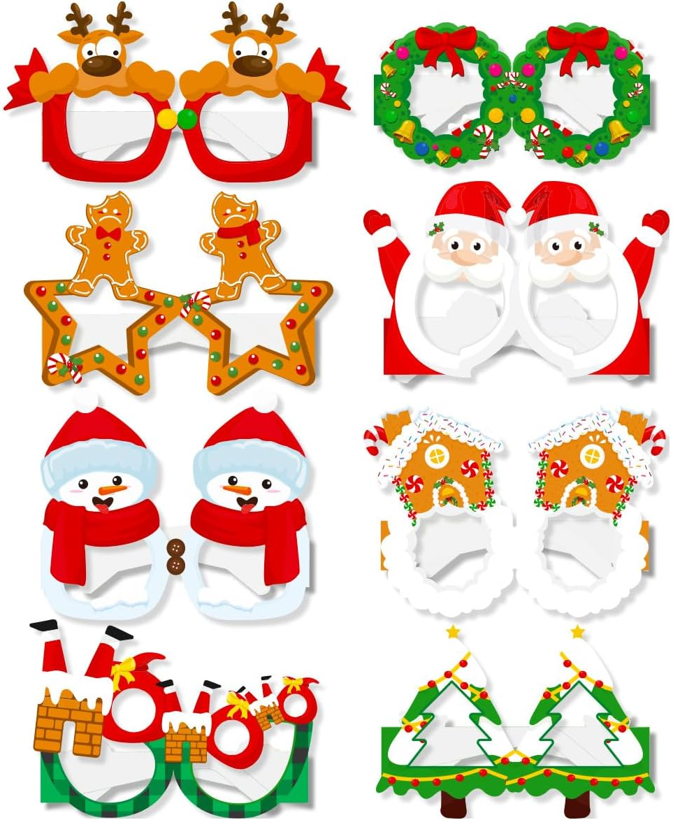 8PCS Christmas Glasses Party Eyeglasses Frames Christmas Decoration Paper Costume Glasses Photo Props for Christmas Parties Holiday Favors image number 3