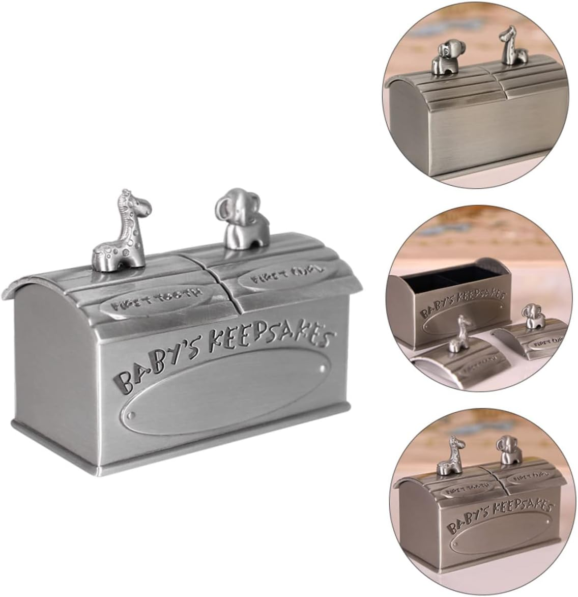 Baby Tooth Keepsake Box and Organizer for Boys and Girls Metal Baby Tooth Holder Case in Antique Tin Finish Storage for Memory Preservation image number 1