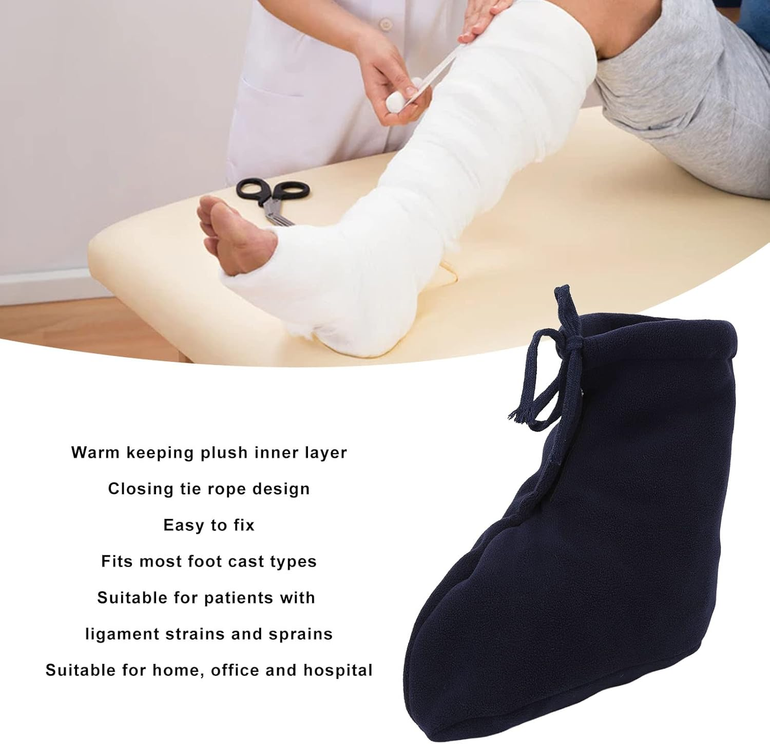 Cast Toe Cover Sock, 1Pcs Leg Cast Cover for Men Women, Outer Fleece Inner Plush Keep Warm Black Cast Sock Works Great with Most Plaster Casts, Cast Shoes, Booties, Open Toe Cast image number 1