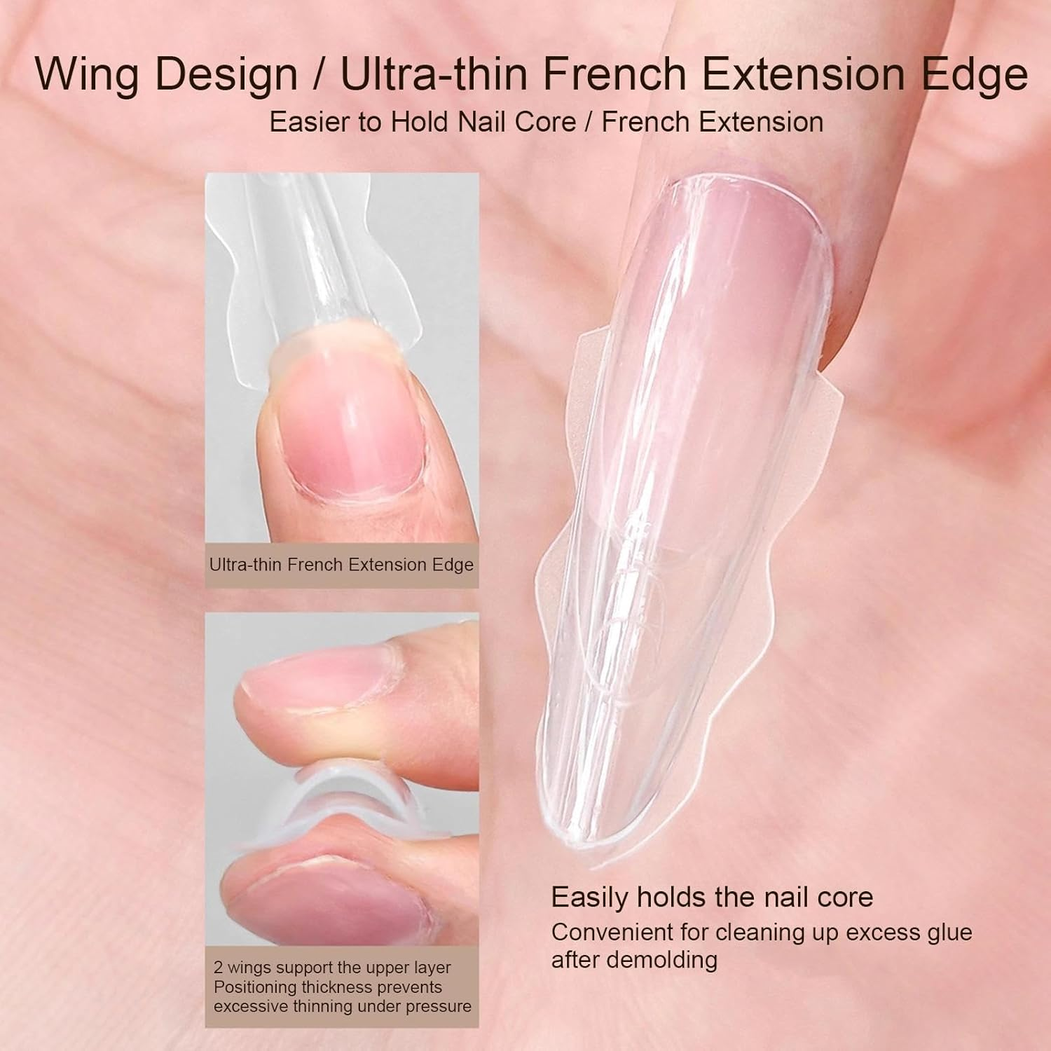 Clear Nail Tips - Clear Sandwich Manicure Tools - Soft Gel Nail Tips - for Friends Pedicure Beauty Makeup Salon Home Travel Wedding Bridal Spa Holiday image number 2
