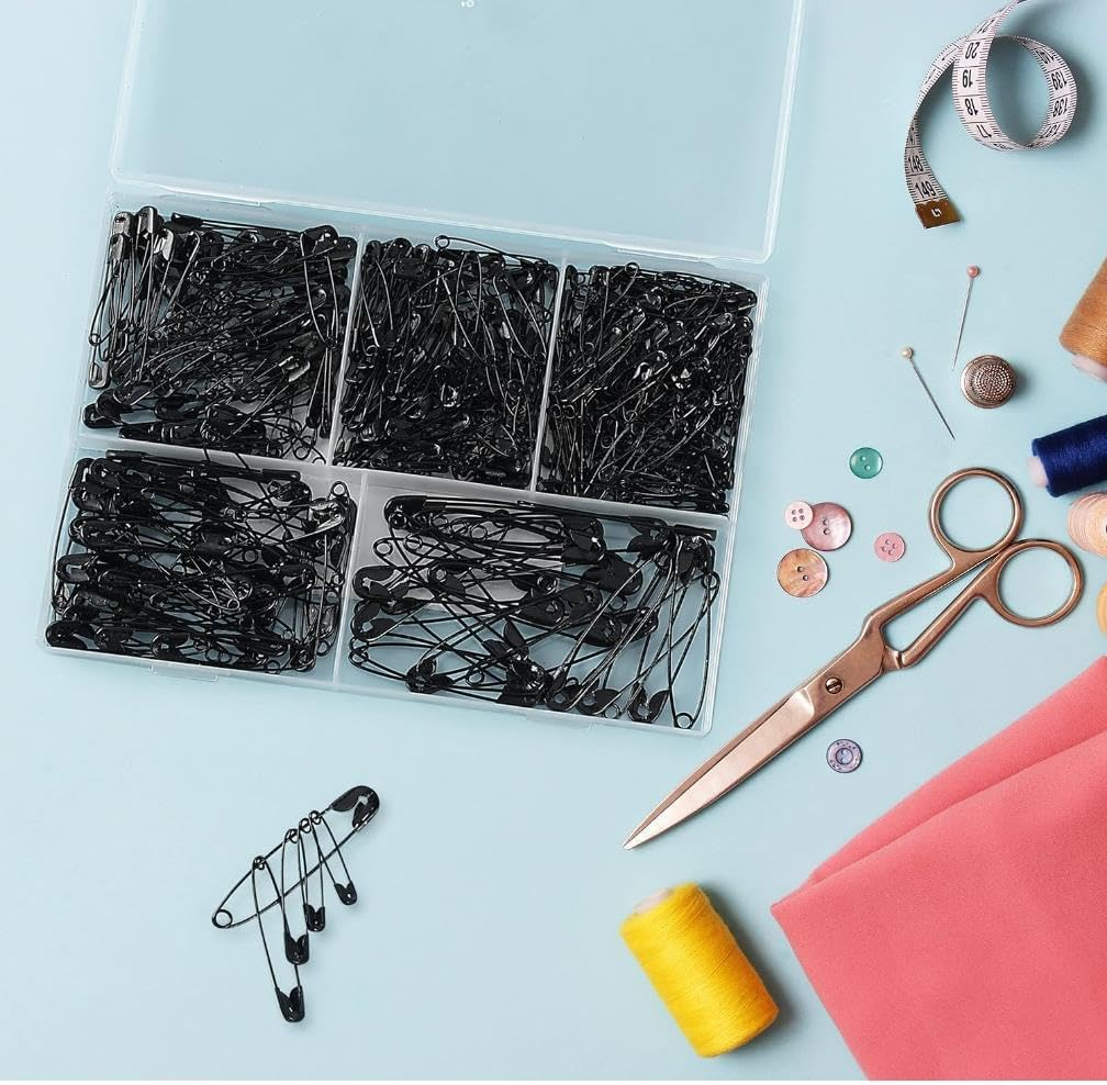 HIGHROCK Safety Pins Assorted, 300 Pcs Safety Pins for Clothes Costume, 5 Sizes Heavy Duty Safety Pin Forsewing Crafts Art Supplies (Black) - Black image number 3