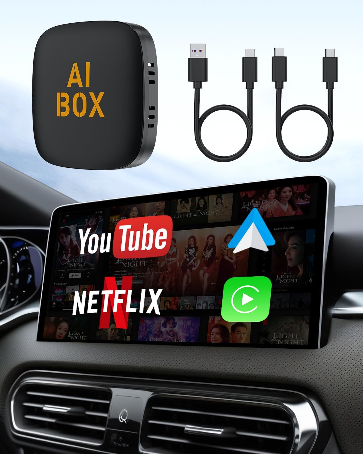 5 in 1 Wireless Carplay Adapter and Android Auto Adapter Support Netflix/Youtube, Carplay Ai Box Convert Carplay Dongle TF Card/U Disk Magic Link for OEM Wired Carplay/Android Auto Cars