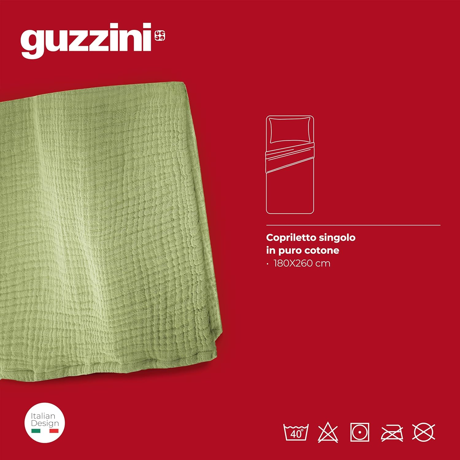 Guzzini Classic Bedspread, 180 X 260 Cm, 100% Oekotex Certified Cotton Bedspread, Lightweight, Soft Duvet, Breathable Weighted Blanket Provides High Comfort at Any Season, Cotton Bed Linen image number 2