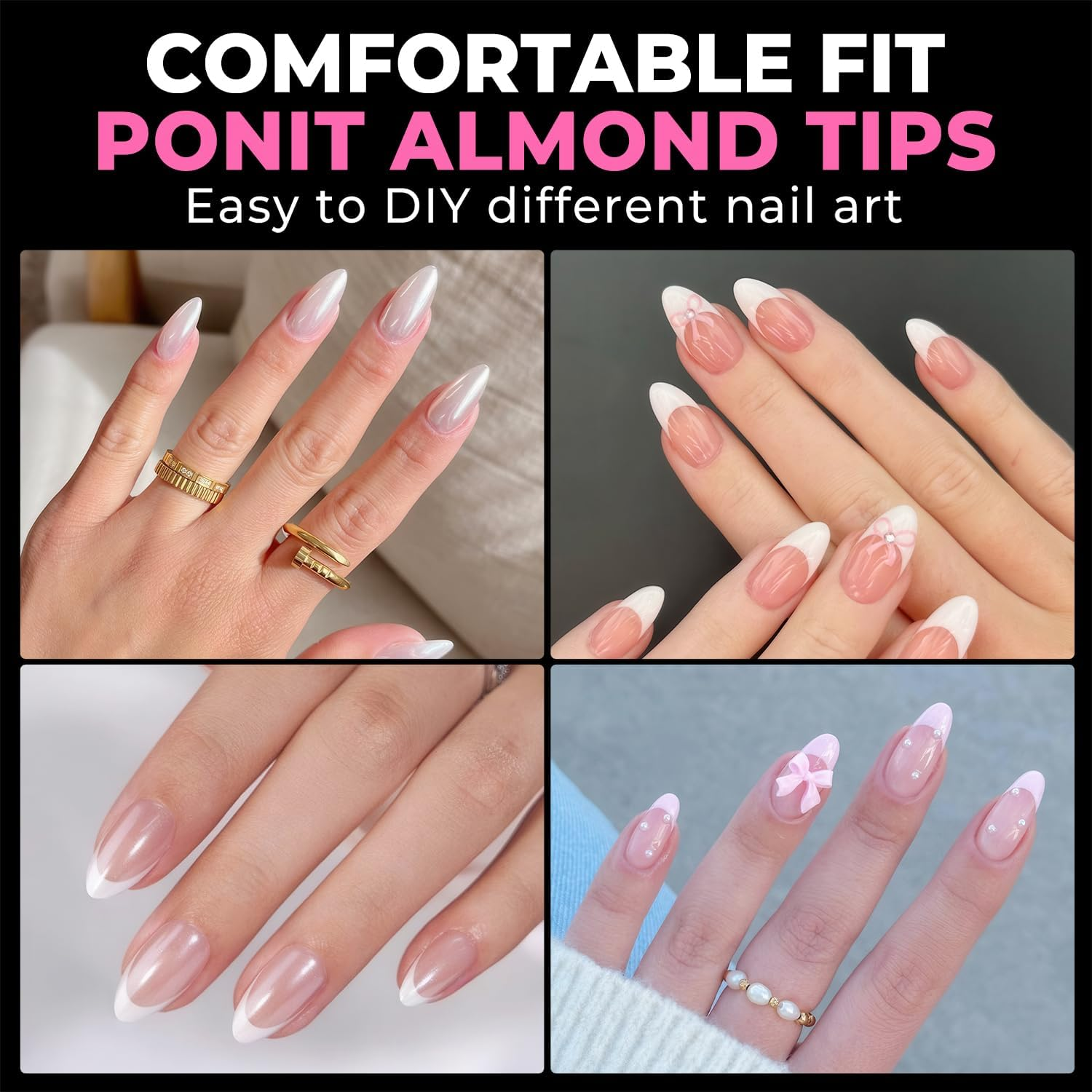 UNA GELLA Almond Nail Tips, 216Pcs Pointed Almond Gel Nail Tips Pre-Shape Half Matte Full Cover Clear Acrylic Soft Gel Fake Nails for Nail Extension Nail Art 12 Sizes