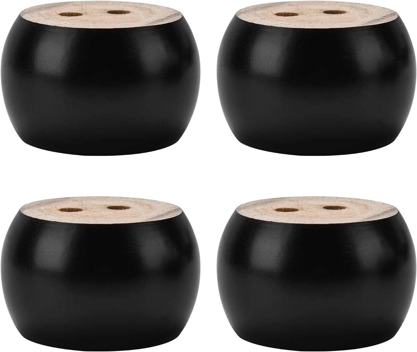 2 Inch / 5Cm Wooden Furniture Legs, Pack of 4 White Solid Wood Turned DIY Replacement Bun Feet with M8 Hanger Bolts & T-Nuts or Sofa Couch Cabinet Recliner Ottoman Riser