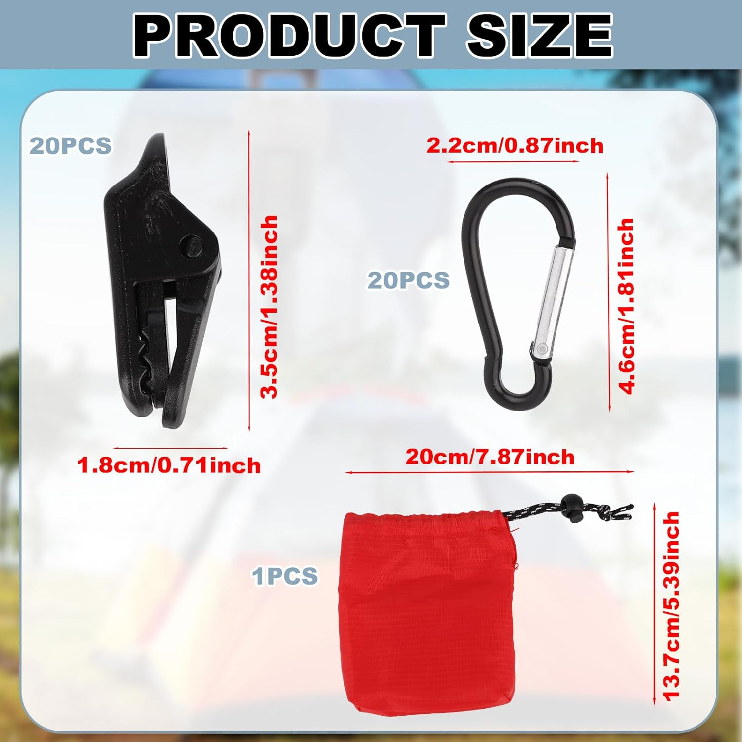 20Pcs Heavy Duty Tarp Clips with 20Pcs D Buckles, Adjustable Waterproof Tarp Clamps Reusable Tarpaulin Clips D-Shaped Hooks for Tents Canopy Boat Pool Cover