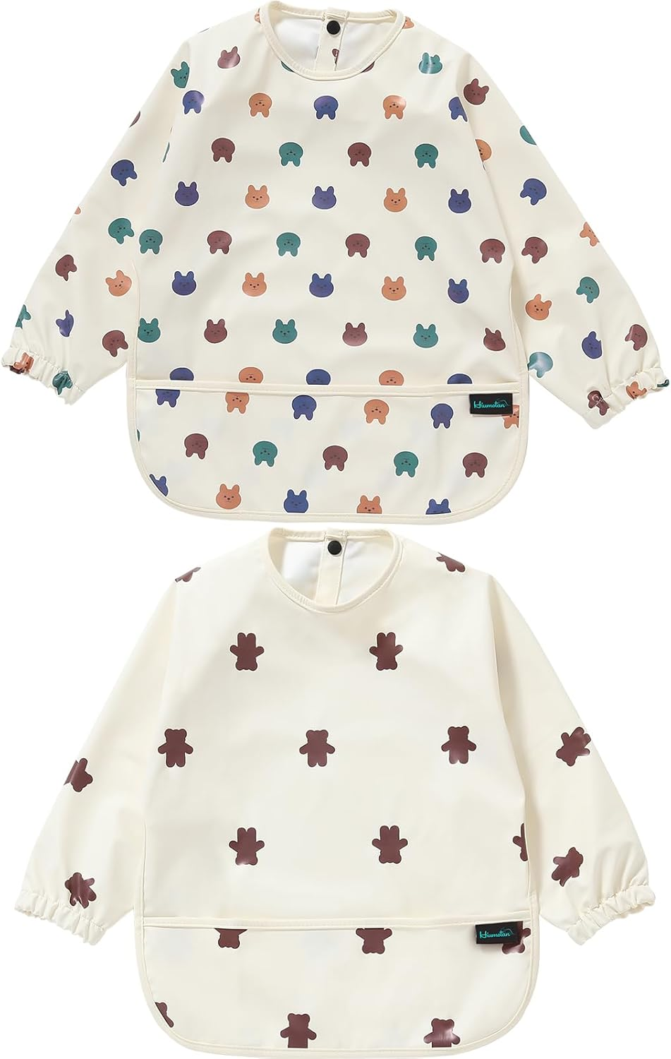 Feeding Bib with Long Sleeves & BLW 2PCS, Soft and Skin-Friendly Material, Coverall Bibs for Baby Feeding, Waterproof and Easy to Clean & Machine Washable, for Infant Toddlers (Yellow)