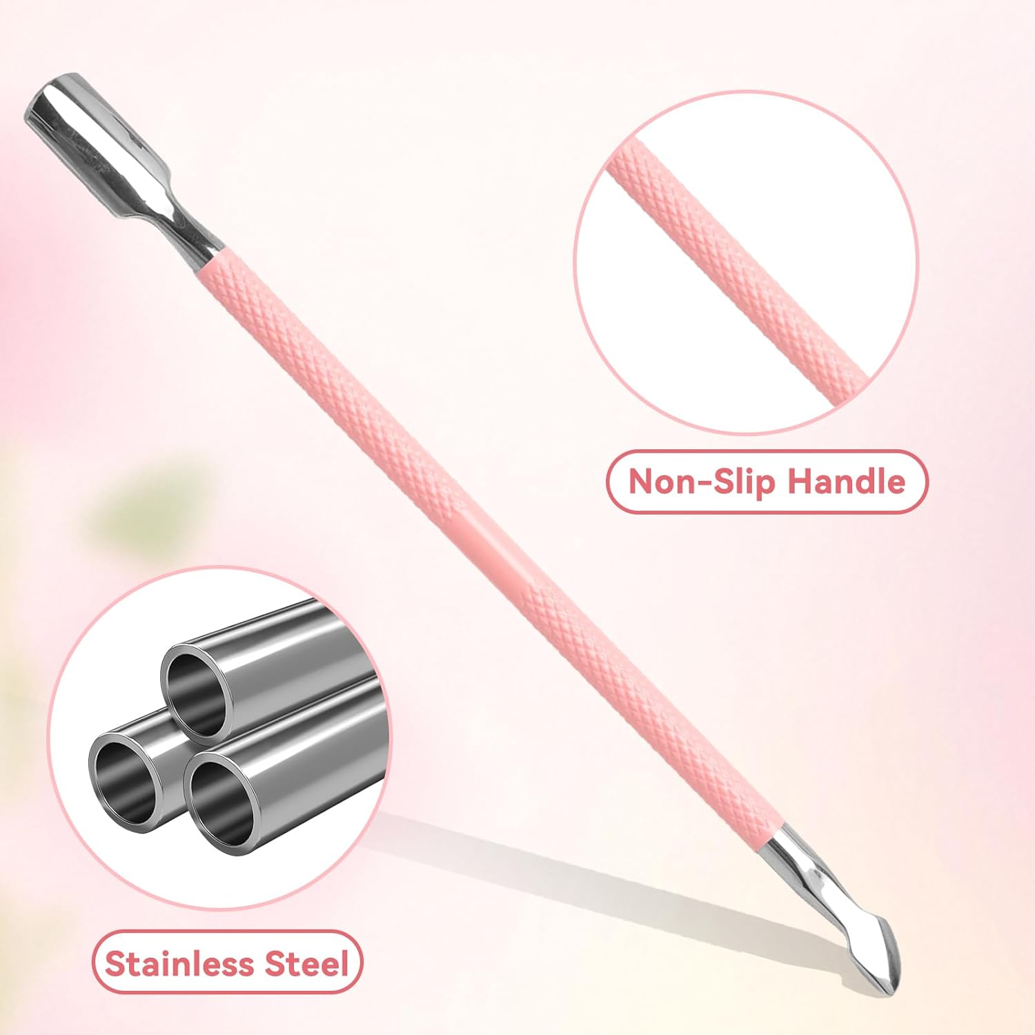 TNSLAND Cuticle Pusher for Manicure Pink Stainless Steel Cuticle Pusher Metal 12.7 Cm with 20 Sandpaper Nail Cleaner Fingernails, Professional Nail Pusher Nail Art Tool for Nail Care, Nail Studio image number 3