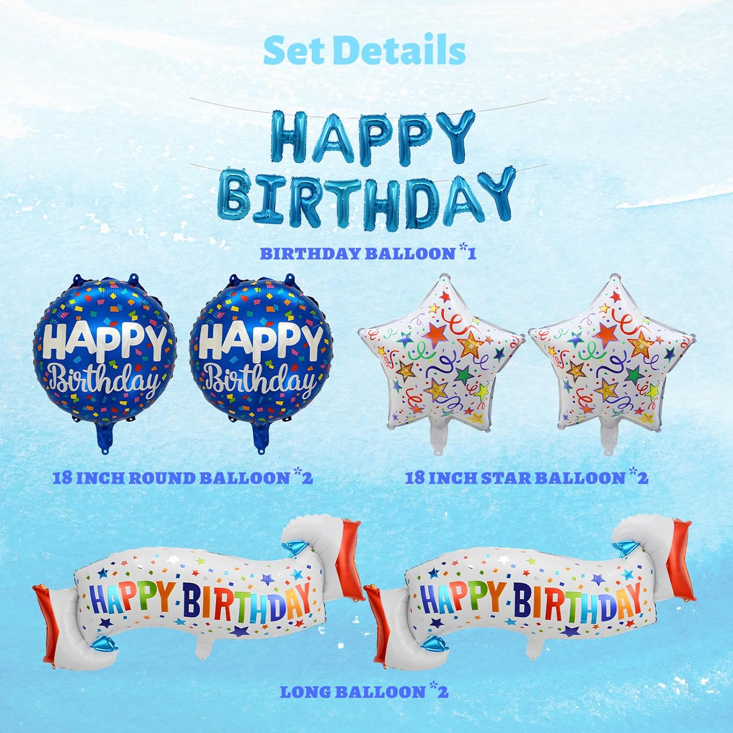 Birthday Decoration Set Colorful Happy Birthday Banner Balloon for Girls Boys Kids & Adults Birthday Decorations and Party Supplies (Birthday E) - Blue Balloon image number 7