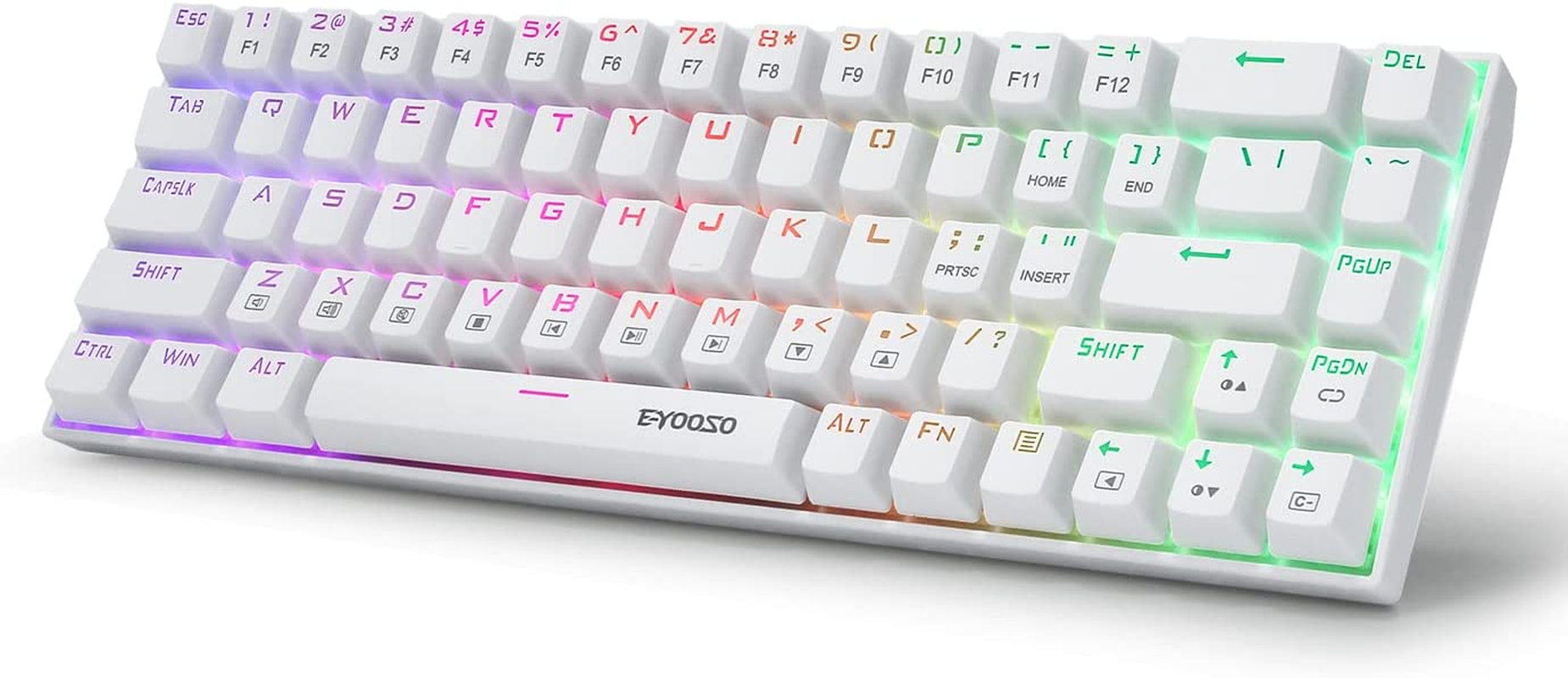 HUO JI Portable 65% Mechanical Gaming Keyboard, E-YOOSO Z-686 Customizable Per-Key RGB Backlit, Compact 68 Keys Mini Wired Office Keyboard with Red Switch for Windows Laptop PC Mac - White image number 1