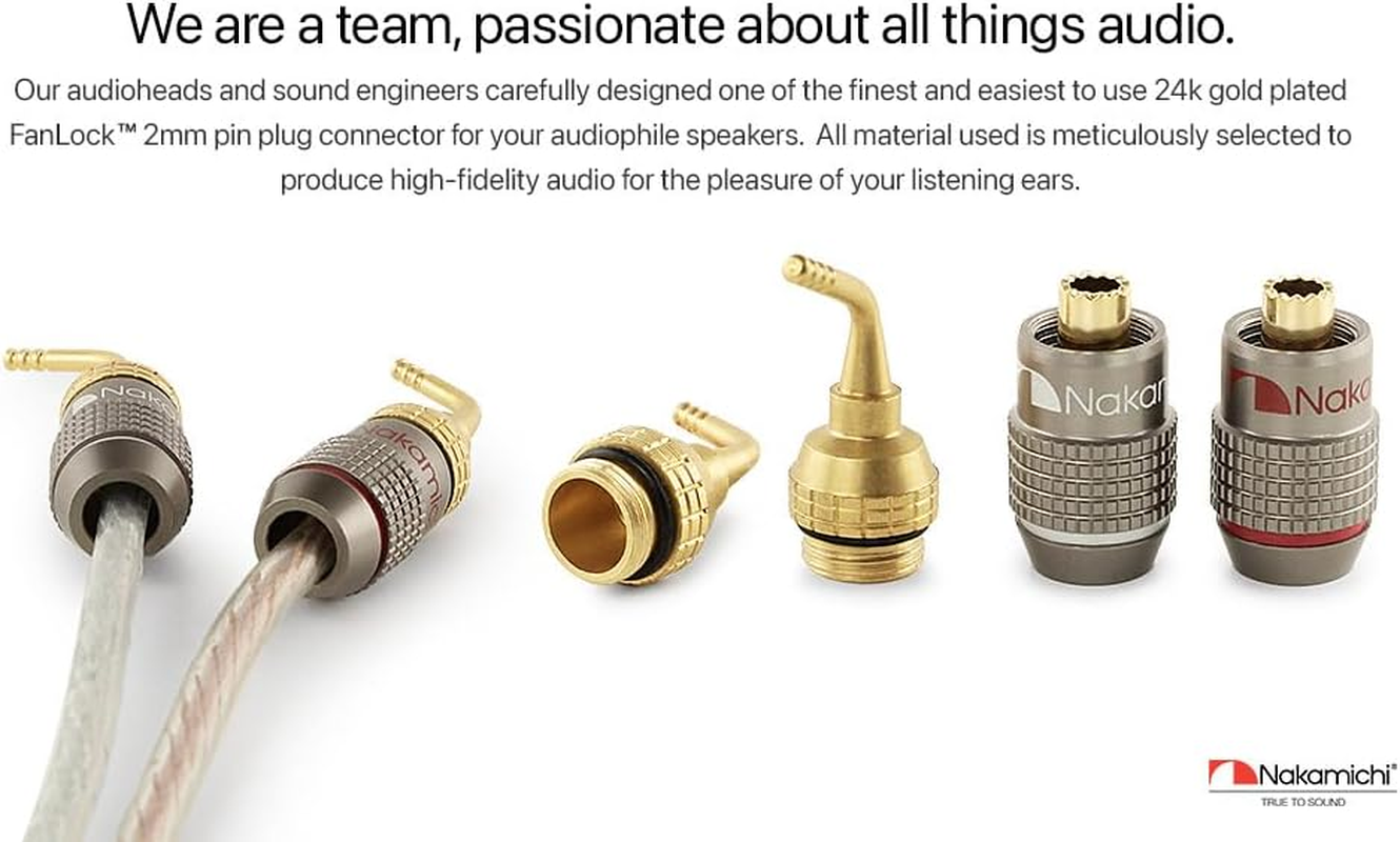 Nakamichi Fanlock Excel Series 24K Gold Plated 2Mm Pin Plugs Banana 10 AWG - 18 AWG Gauge Size 4Mm for Spring Clip Speakers Amplifier Hi-Fi Home Theatre Wire Cable Quick Connector, 8 Pcs (4-Pairs) image number 2