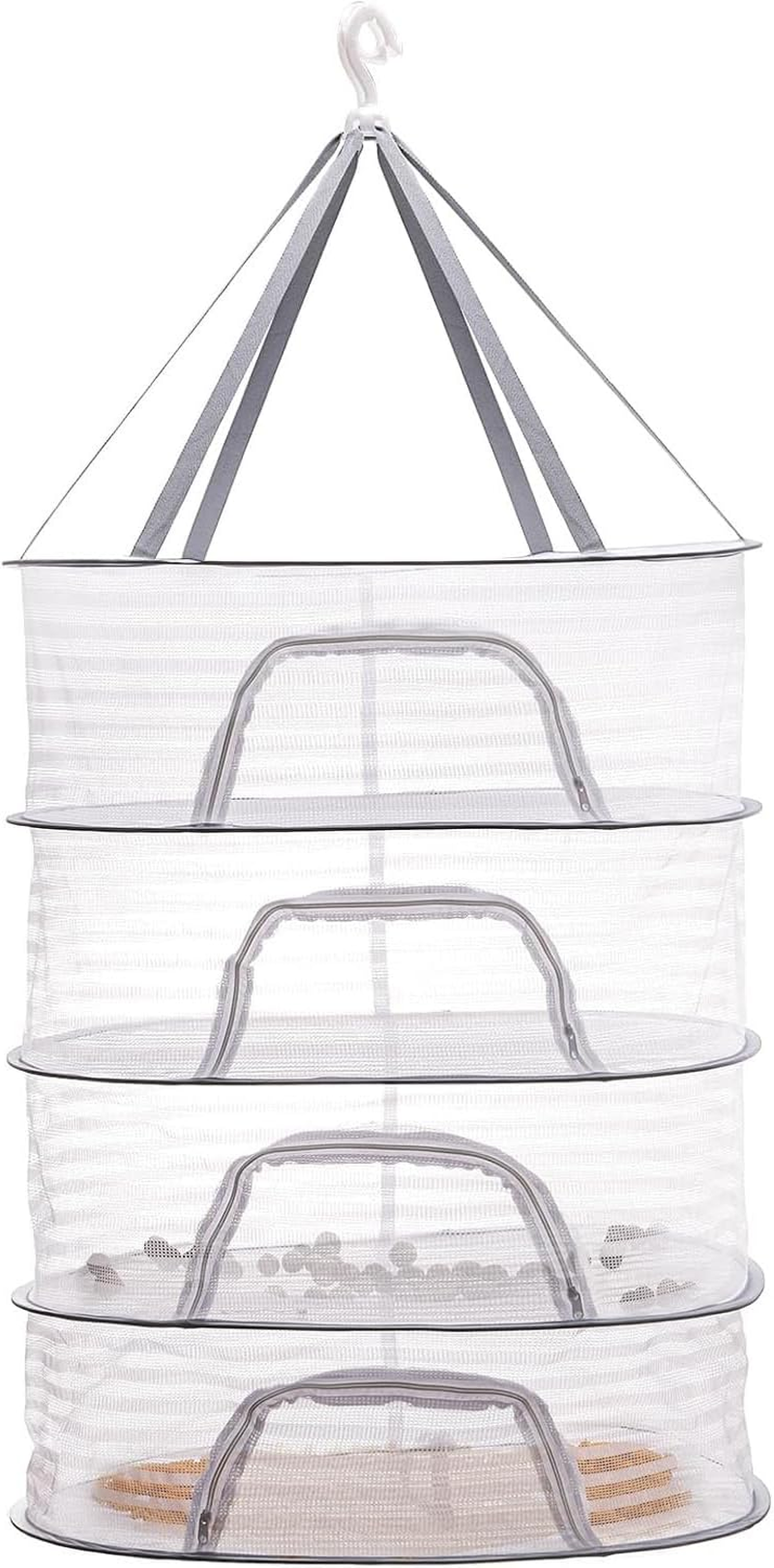 Herb Drying Rack, 4 Layers Hanging Mesh Net with Zipper, Rack Netmesh Hanging Dryer, Closure Foldable Mesh Drying Rack for Clothes Toys Vegetables Fruits Fish (White) image number 2