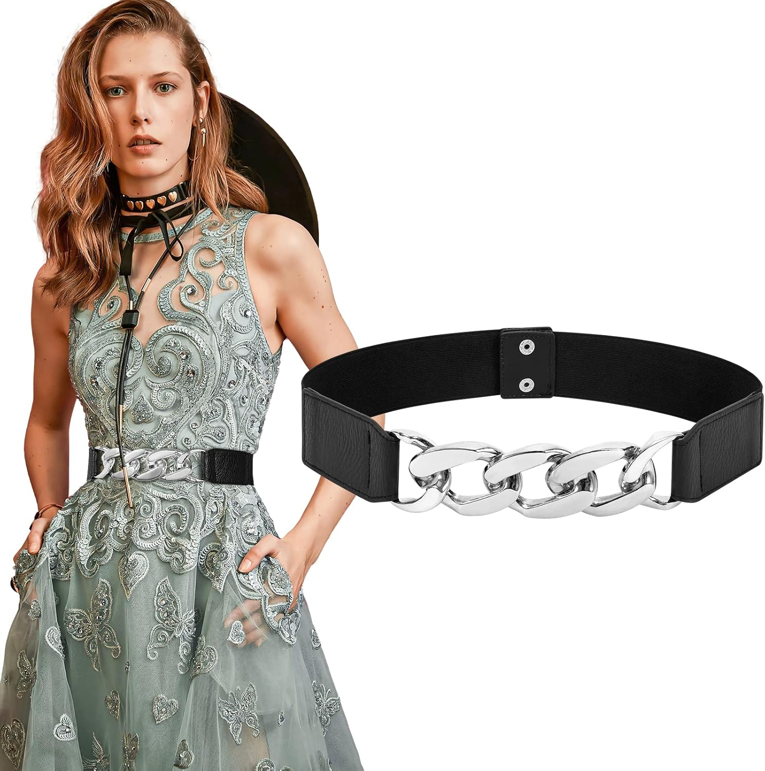 JASGOOD 2 Pieces No Buckle Stretch No Show Belt for Men，Buckless Invisible Elastic Belt for Jeans Pants