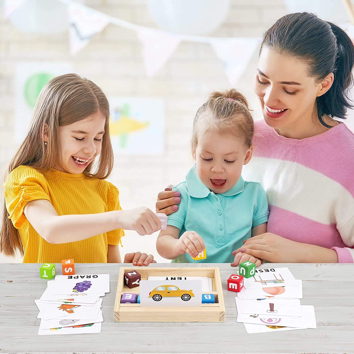 Coogam Wooden Blocks Spelling Game, Color Alphabet Letters Matching Flash Cards ABC Sight Words Learning Educational Montessori Puzzle for Preschool Kids Boys Girls Age 3 4 5 Years Old image number 3