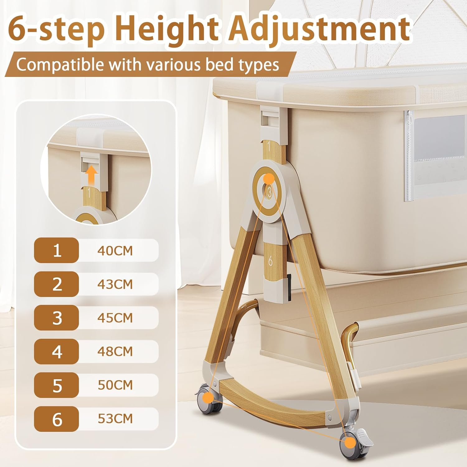Adjustable 3 in 1 Baby Bassinets, Baby Bassinets Bedside Sleeper, Bedside Crib with Wheels, Storage Basket, Mosquito Netting,Portable Newborn/Crib