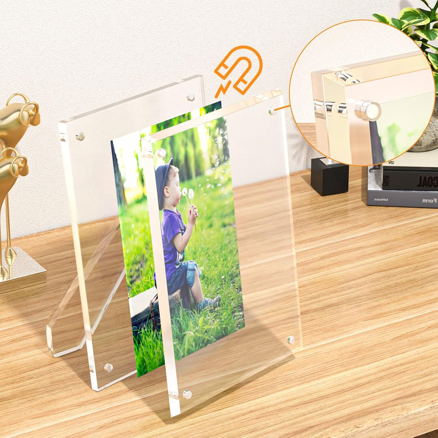 NIUBEE 5X7 Picture Frame, Acrylic Clear Photo Frame with Magnets for Tabletop Display, 2 Pack (Clear-4&times;6&ldquo;) image number 6