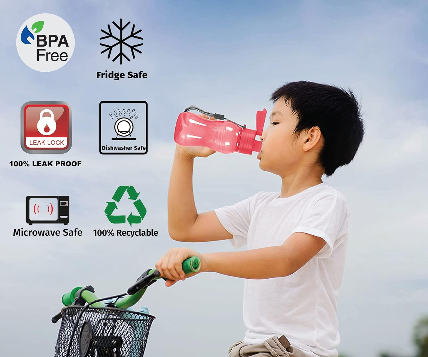 MILTON 8 Pack 6 Oz Kids Water Bottle for School Leak Free Flip Lid- Small Sports Water Bottle for Adults Carry Strap Party Favors for Kids Treats Prizes Gifts Goodie Bag Stuffers Bulk Pack Set of 8 - Red/Pink/Black/Purple image number 3