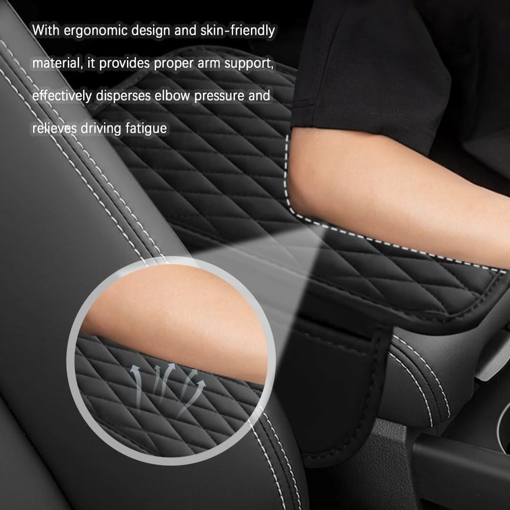 Arm Rest Cover for Car,Leather+Memory Foam Center Console Cover with Storage Bags,Universal Middle Console Cover Car Accessories Interior for Most Car Center Consoles (Black) image number 5