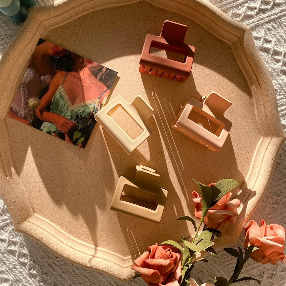 Bmobuo 4Pcs Hair Accessories: Matte Square Claw Clips for Thick Hair, Small Banana Clips for Women - Black image number 7