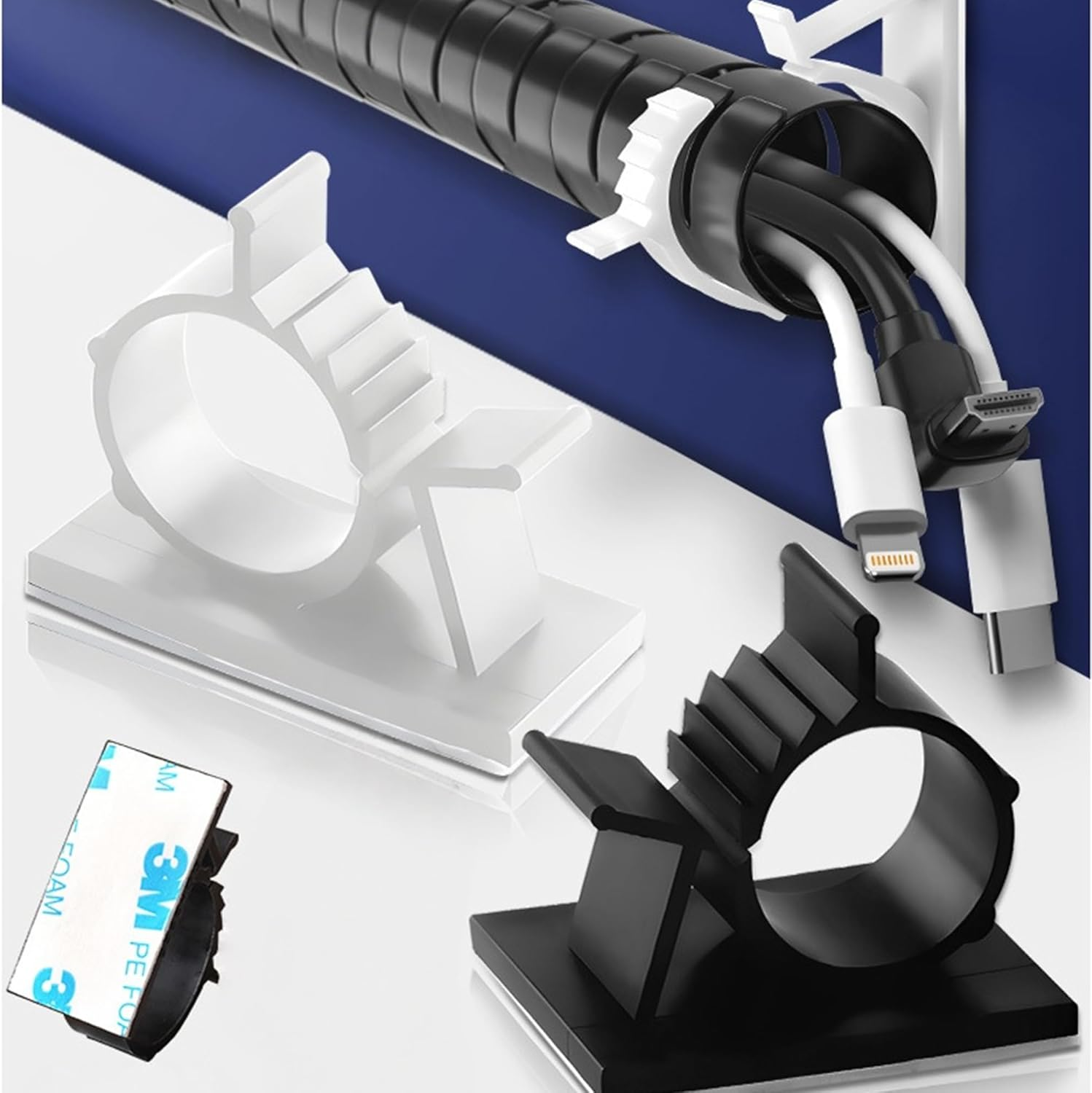 Clearhill 50 Pcs 4-Section Adjustable Self-Adhesive Nylon Cable Clips &ndash; White Wire Holders for Maximum Diameter 0.36 Inch (9.3Mm) &ndash; Cord Management for Home, Office, Car &ndash; Durable & Easy Installation image number 5