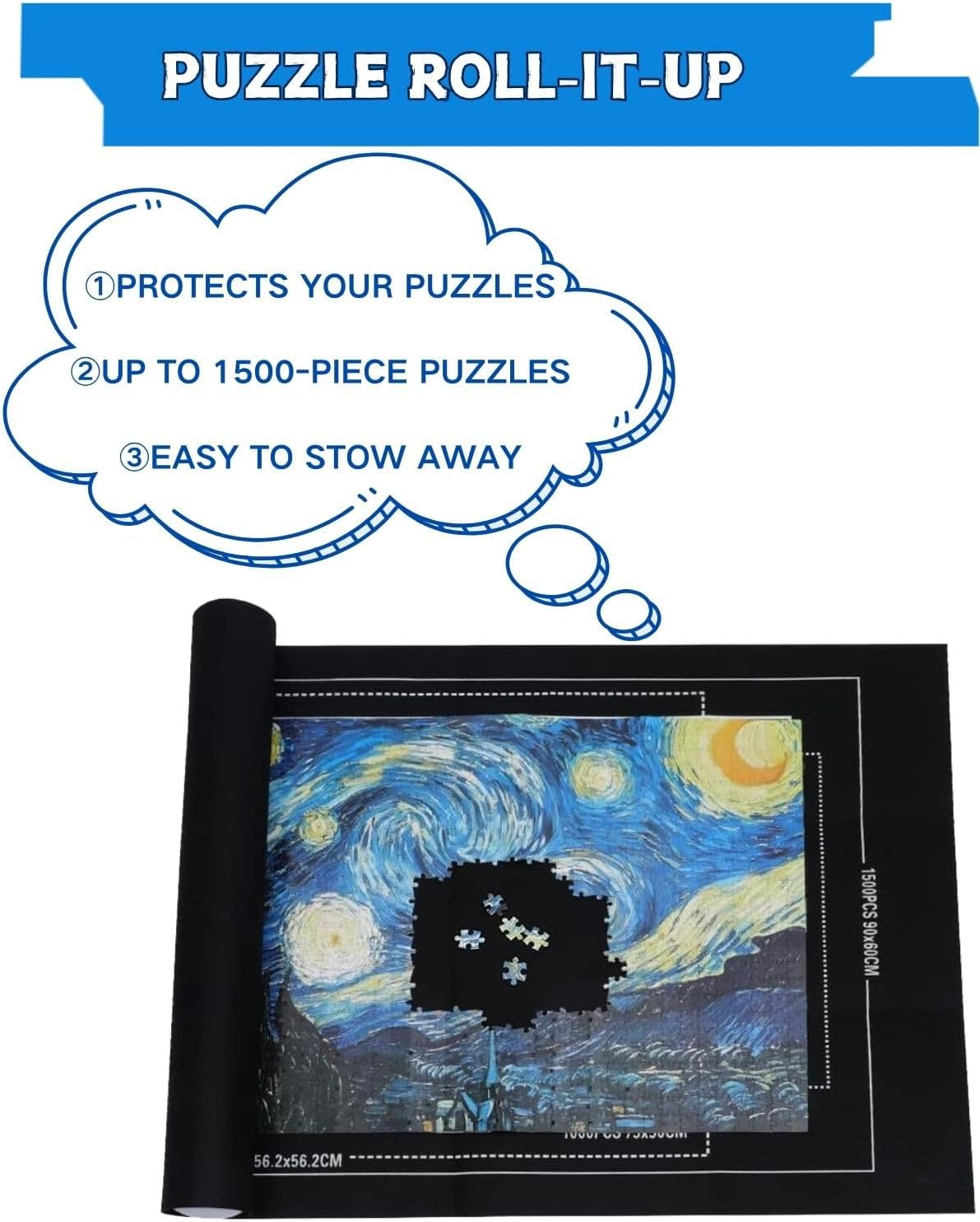 Roll-Up Jigsaw Puzzle Mat for 500-2000 Piece Puzzles Storage, Soft Felt Weave with 4 Sorting Trays & Bag, Portable Organizer for Adults & Teens, Travel-Friendly Puzzle Lovers image number 5