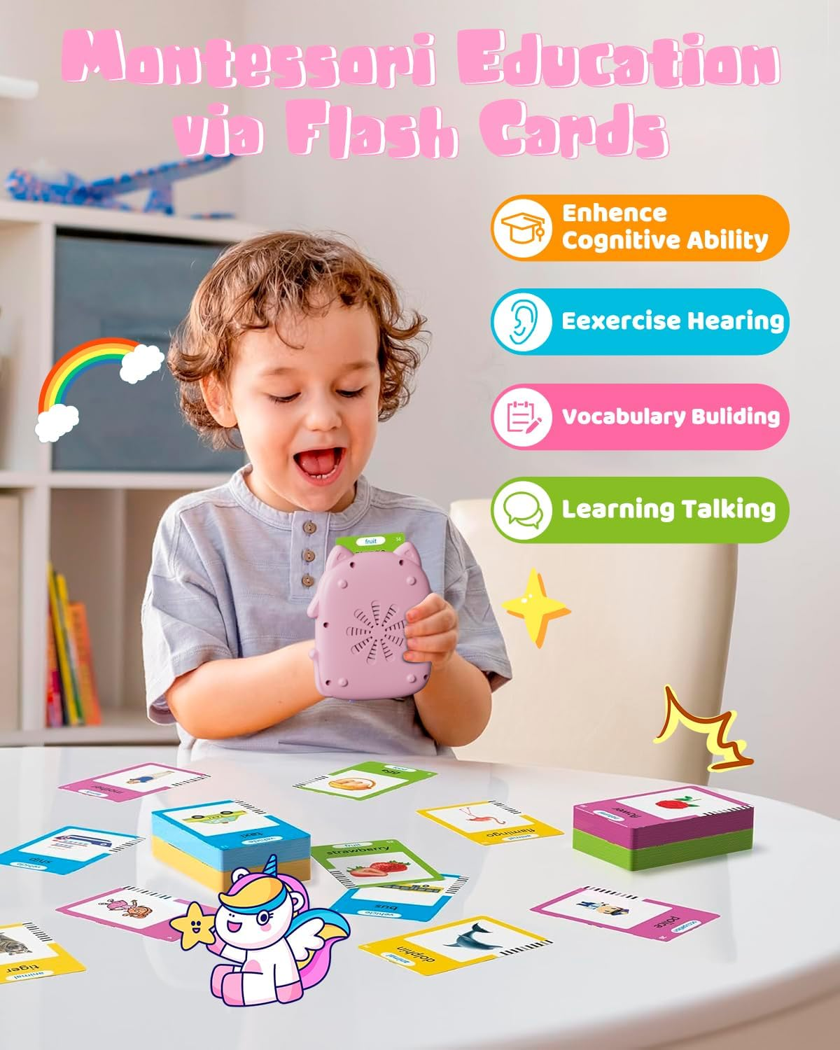Micomlan Talking Flash Cards for Toddlers - 510 Sight Words Montessori Toys, Learning Educational Gifts, Autism Speech Therapy Toys for Age 2 3 4 5 Years Old Boys and Girls Birthday Gifts, Pink image number 4