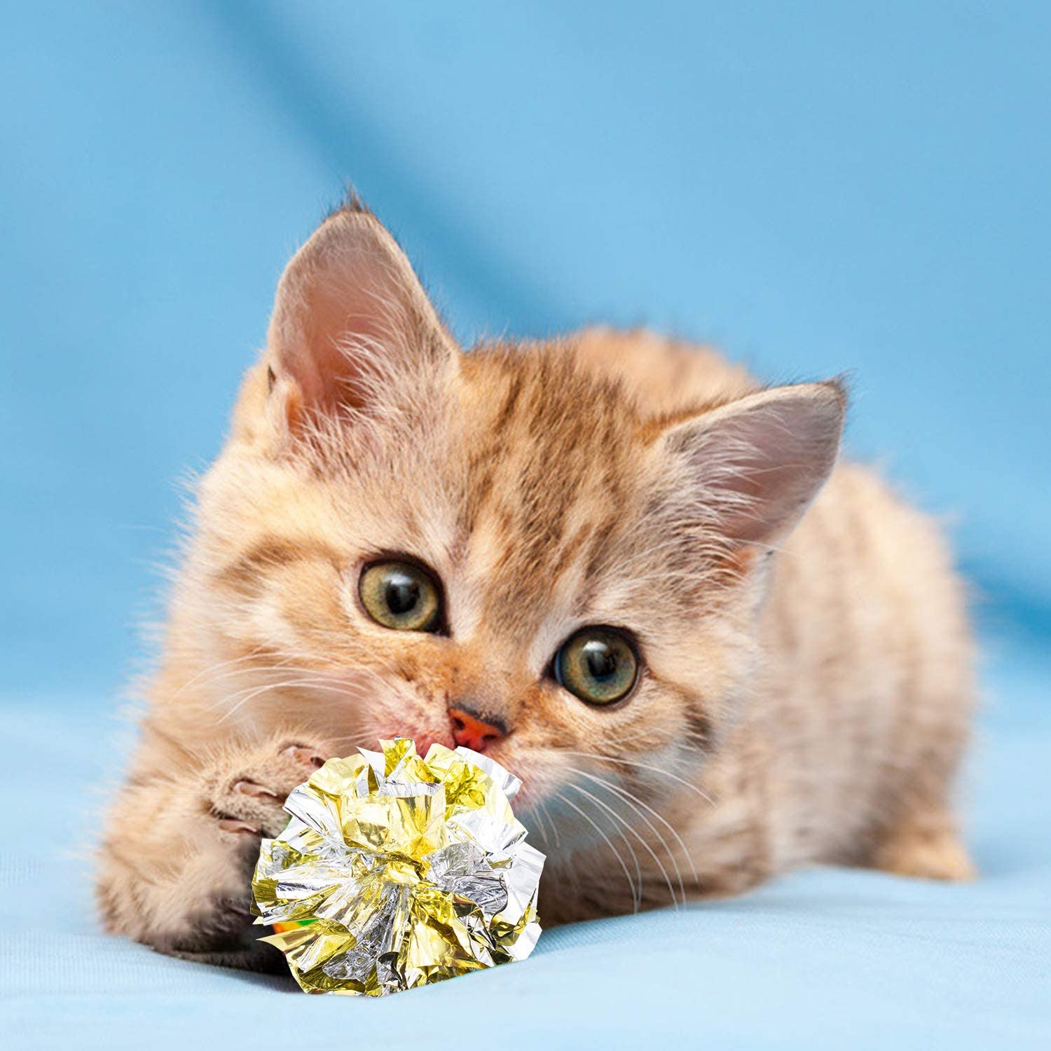 VAPKER 6Cm/2.36 Inches Large Cat Crinkle Balls Toys, Colorful Mylar Crinkle Balls for Pet Kitten(18Pcs Random Color) image number 1