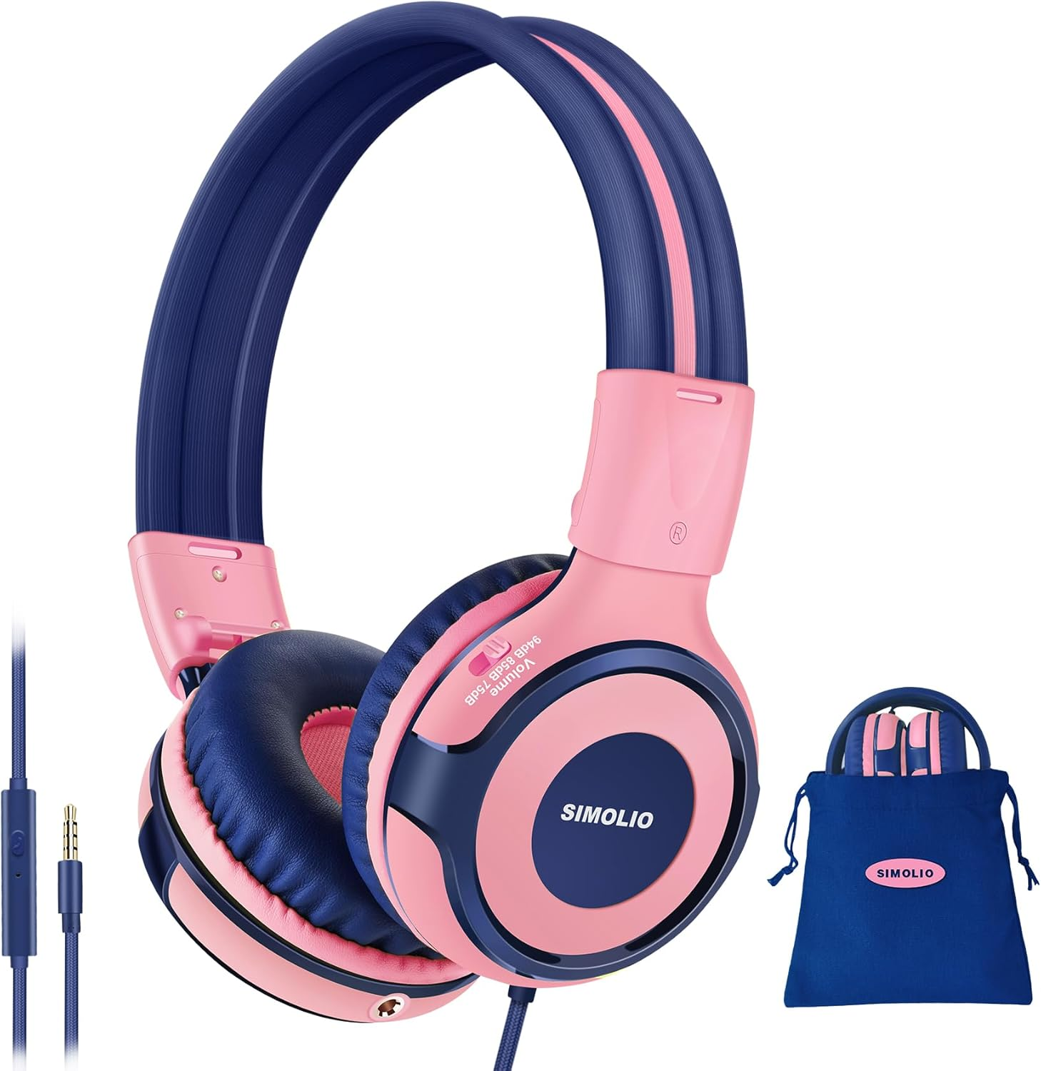 SIMOLIO Headphones Kids Headphones for Girls with Share Connector for Music Sharing, Kids Headphones with Volume Limiter for Hearing Protection - Pink image number 2